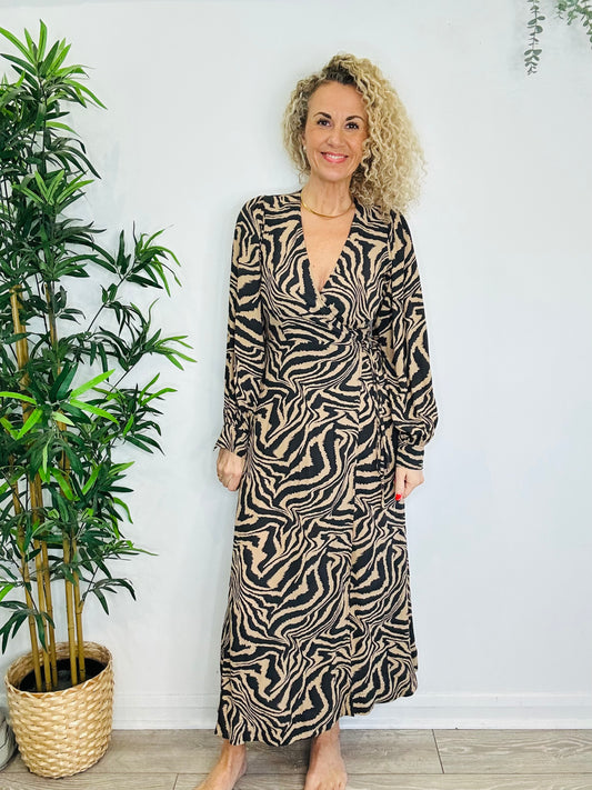 Animal Print Wrap Dress - Size 38