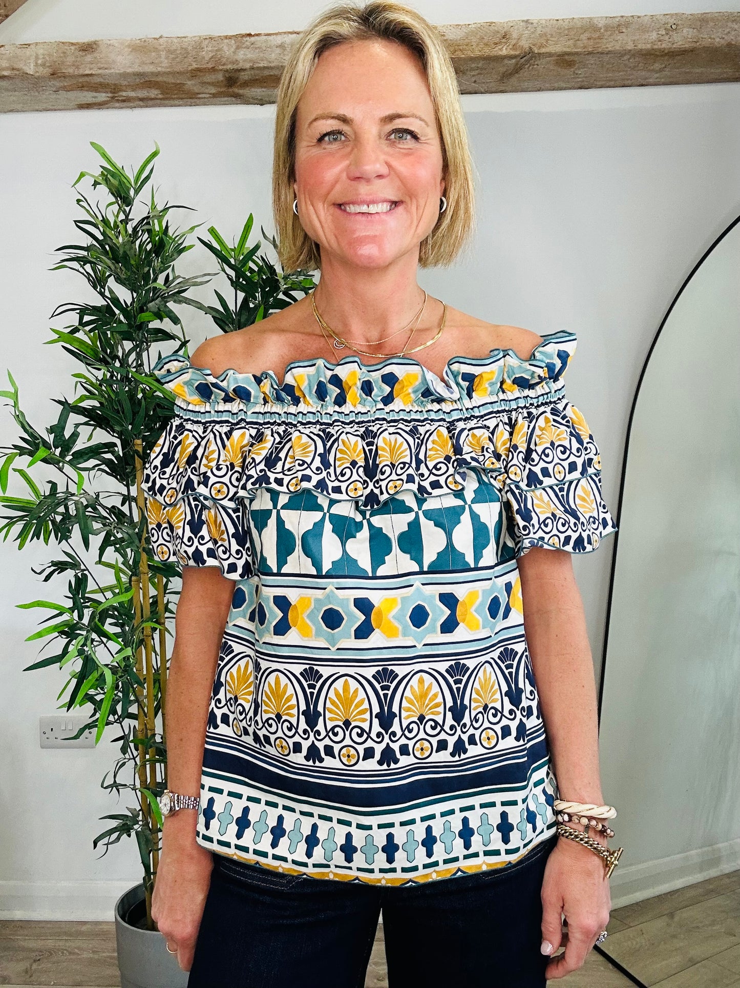 Patterned Frill Top - Size XS