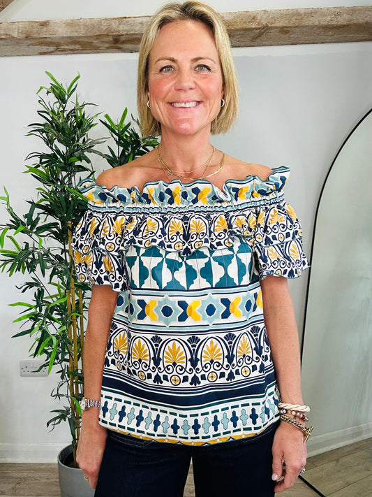 Patterned Frill Top - Size XS