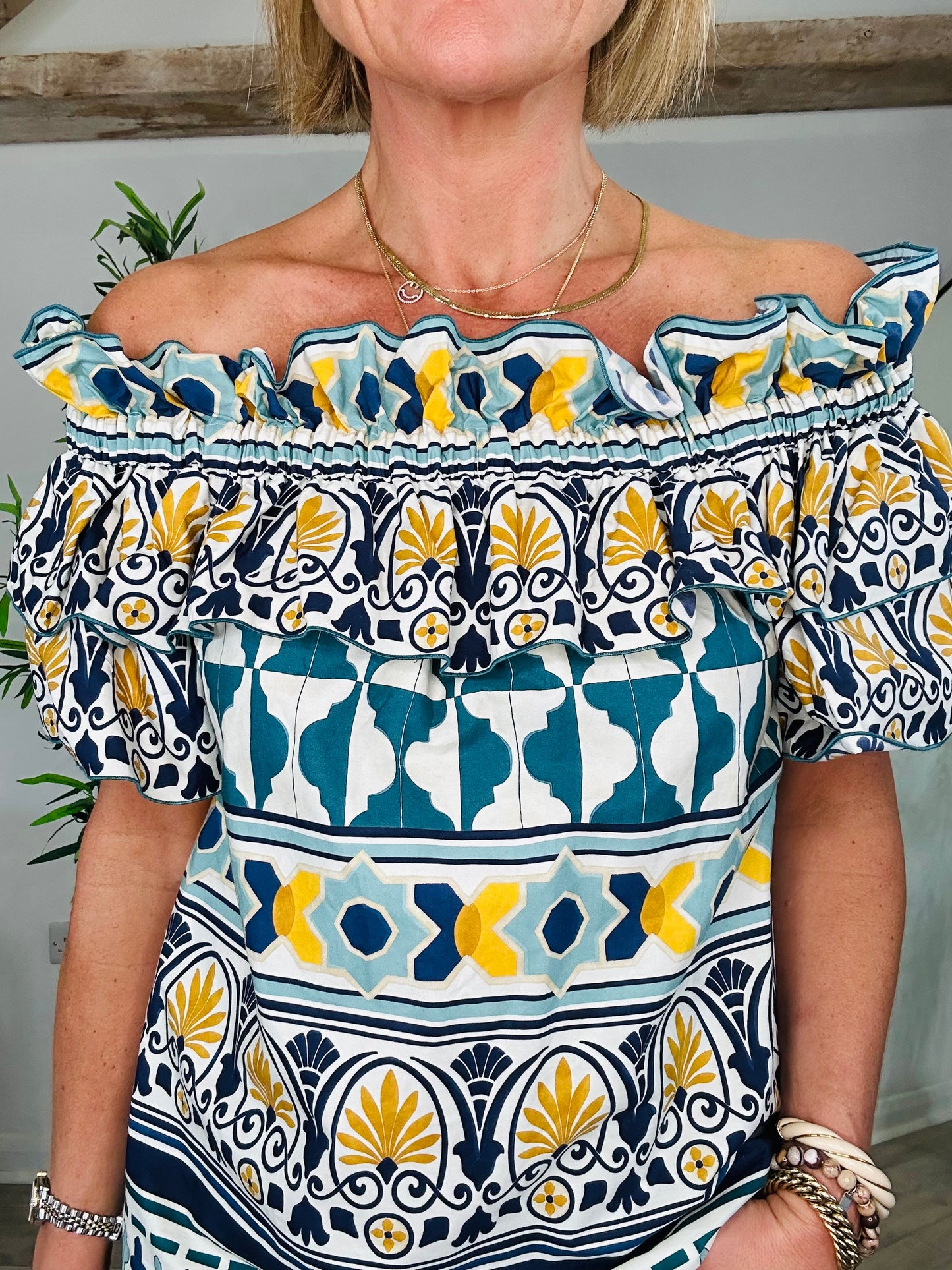 Patterned Frill Top - Size XS