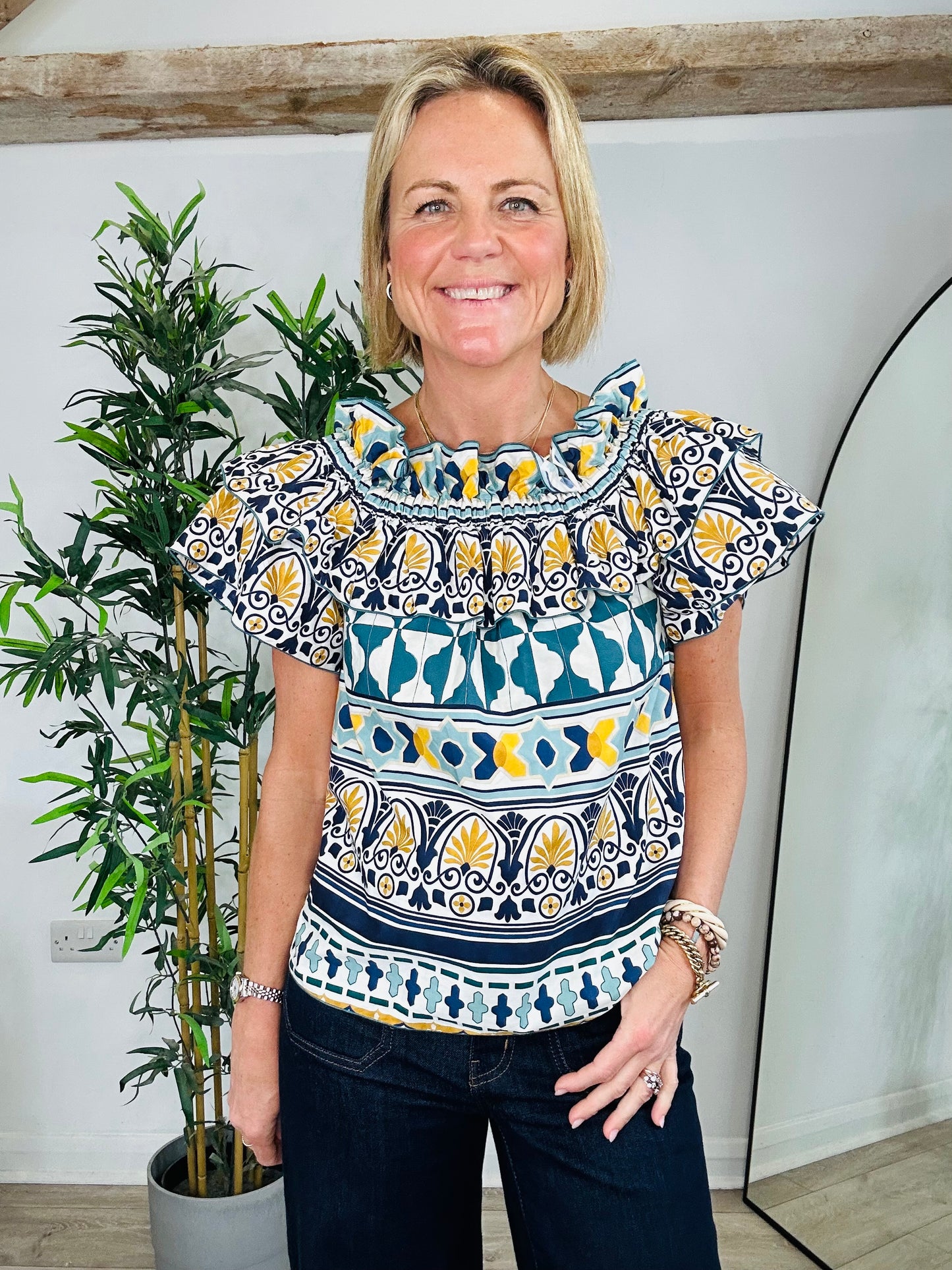Patterned Frill Top - Size XS