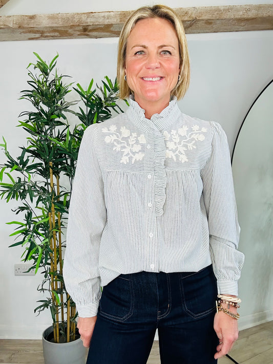 Embroidered Striped Shirt - Size M
