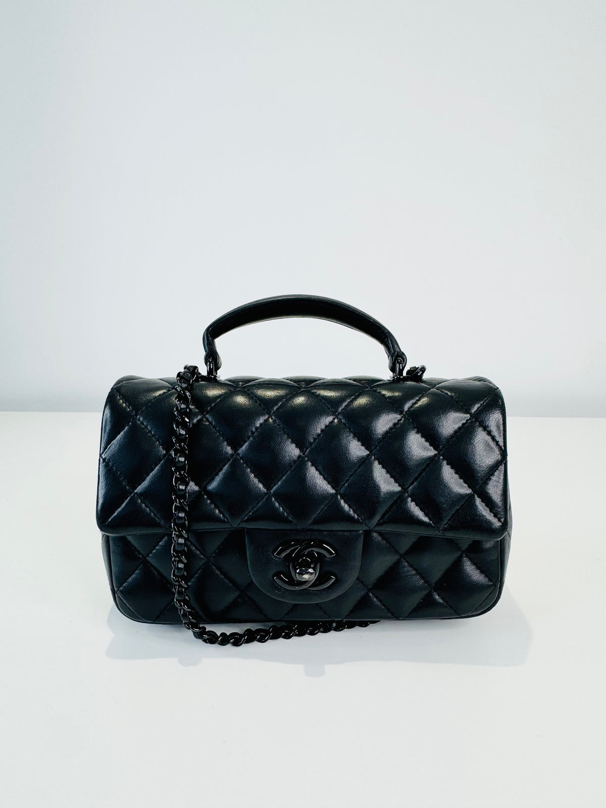 Quilted Lambskin Rectangular Mini Top Handle Flap Bag