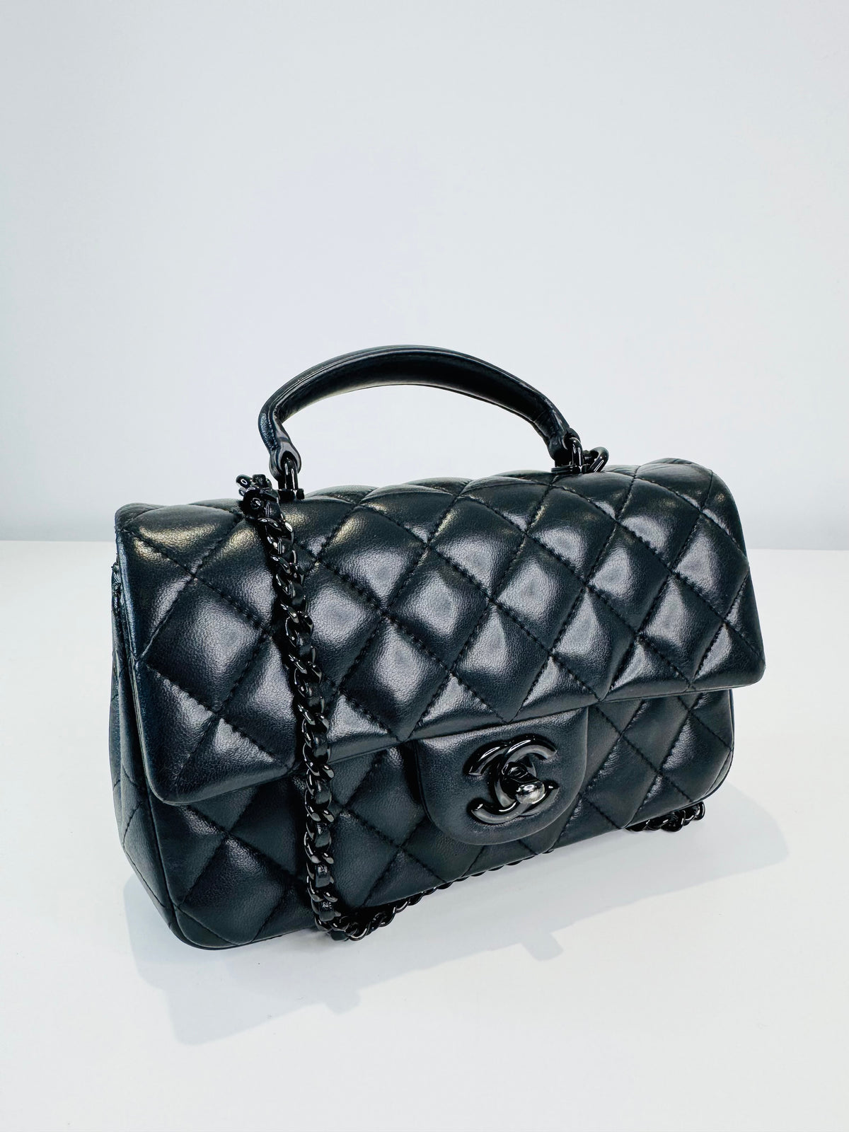Quilted Lambskin Rectangular Mini Top Handle Flap Bag