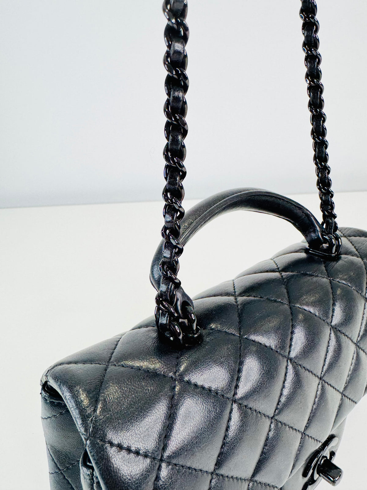 Quilted Lambskin Rectangular Mini Top Handle Flap Bag