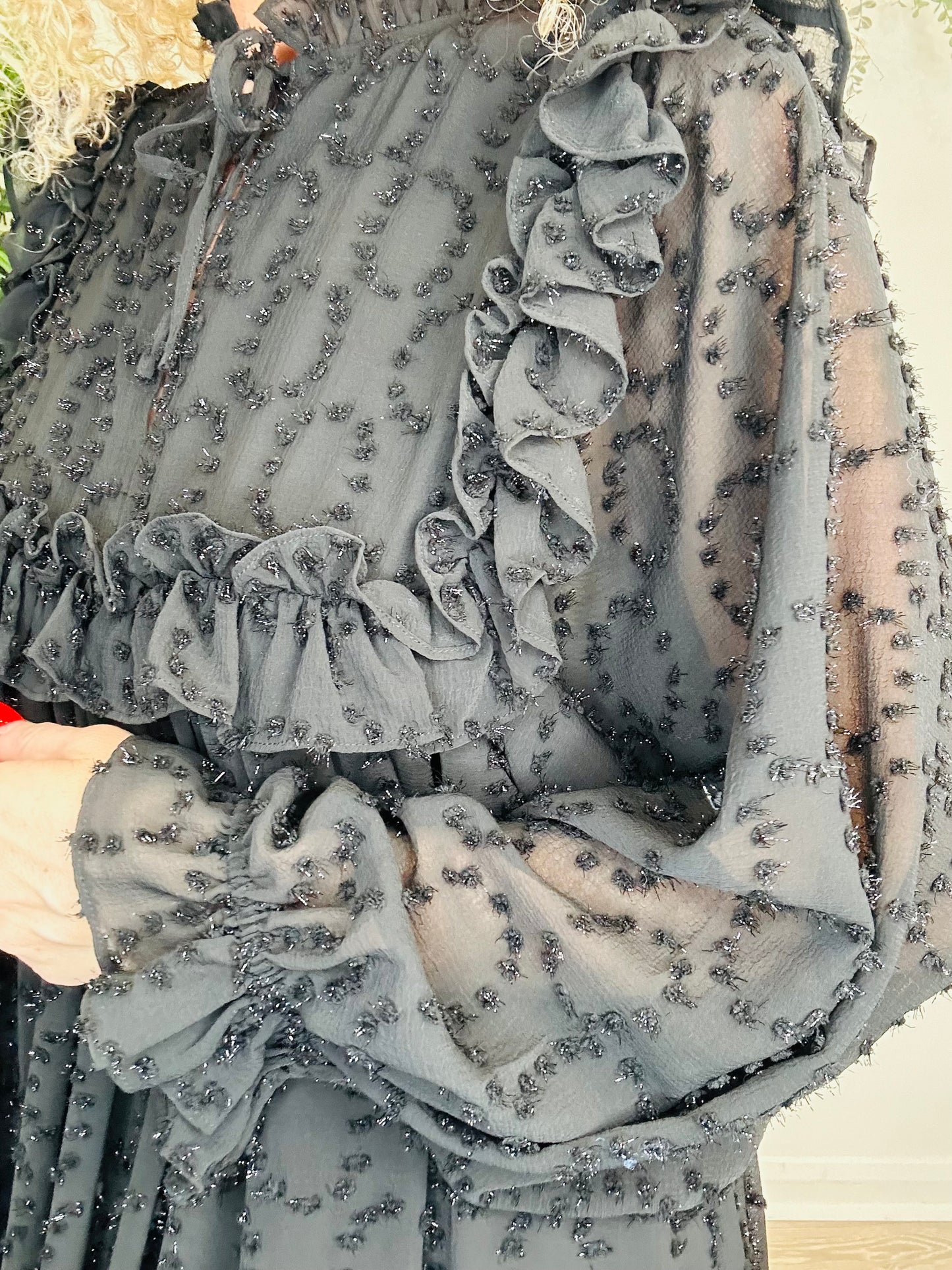 Embroidered Frill Dress - Size 34