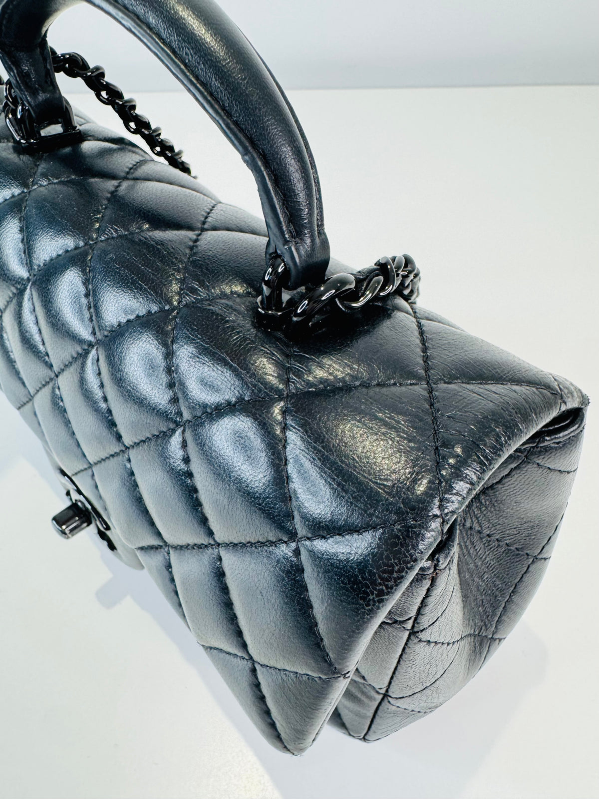 Quilted Lambskin Rectangular Mini Top Handle Flap Bag
