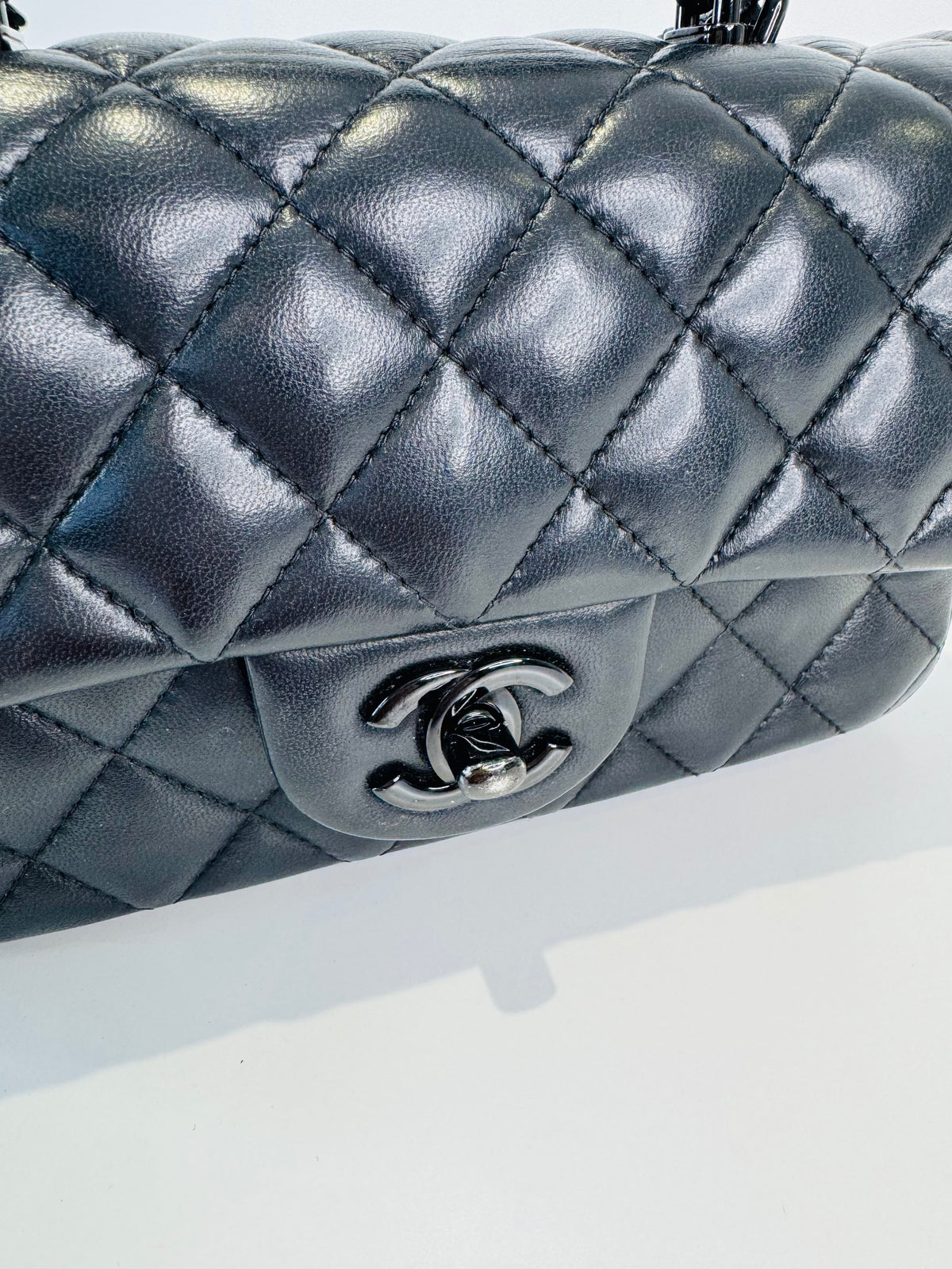 Quilted Lambskin Rectangular Mini Top Handle Flap Bag