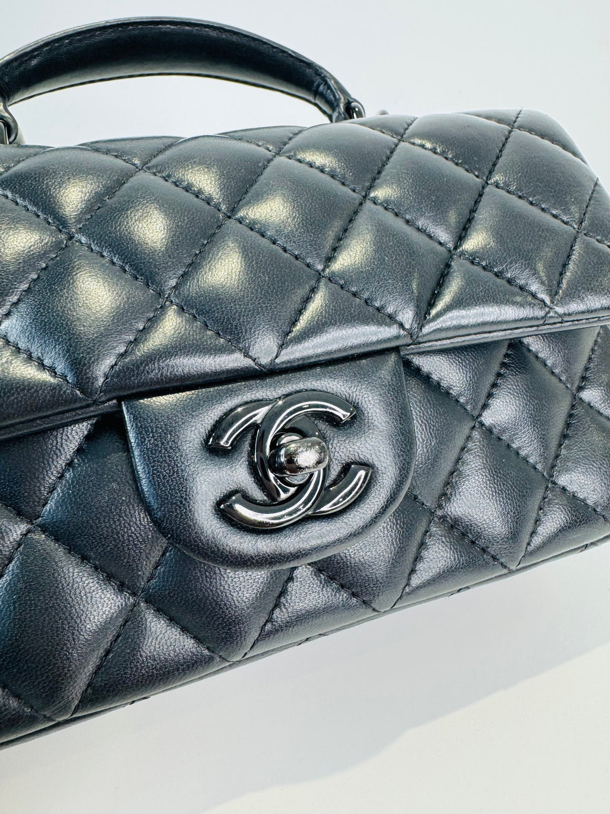Quilted Lambskin Rectangular Mini Top Handle Flap Bag