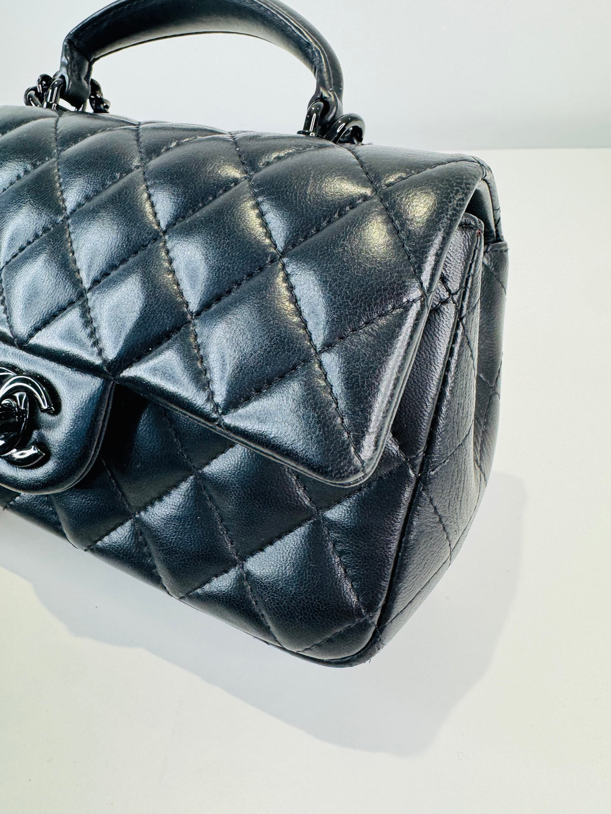 Quilted Lambskin Rectangular Mini Top Handle Flap Bag