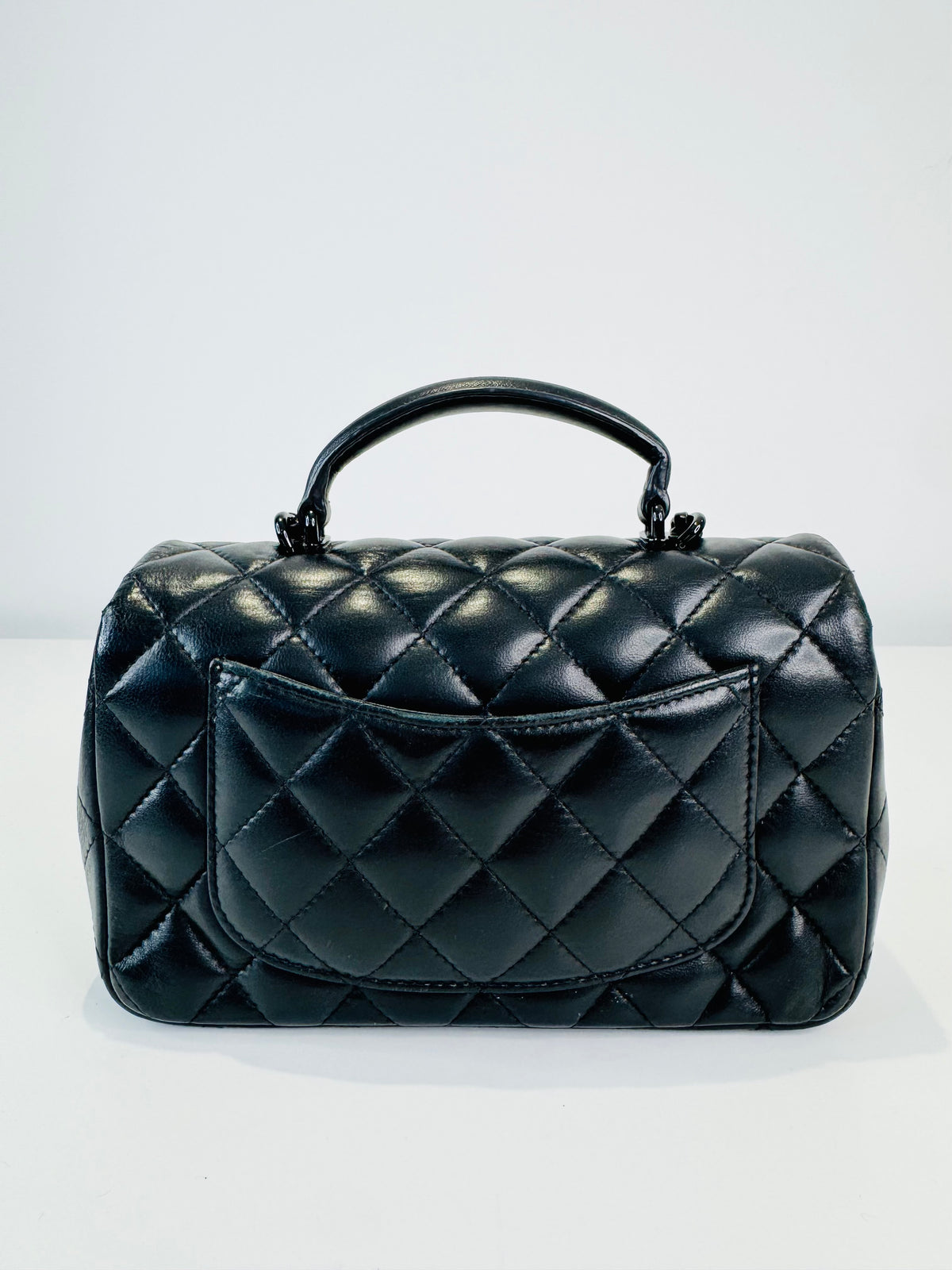 Quilted Lambskin Rectangular Mini Top Handle Flap Bag