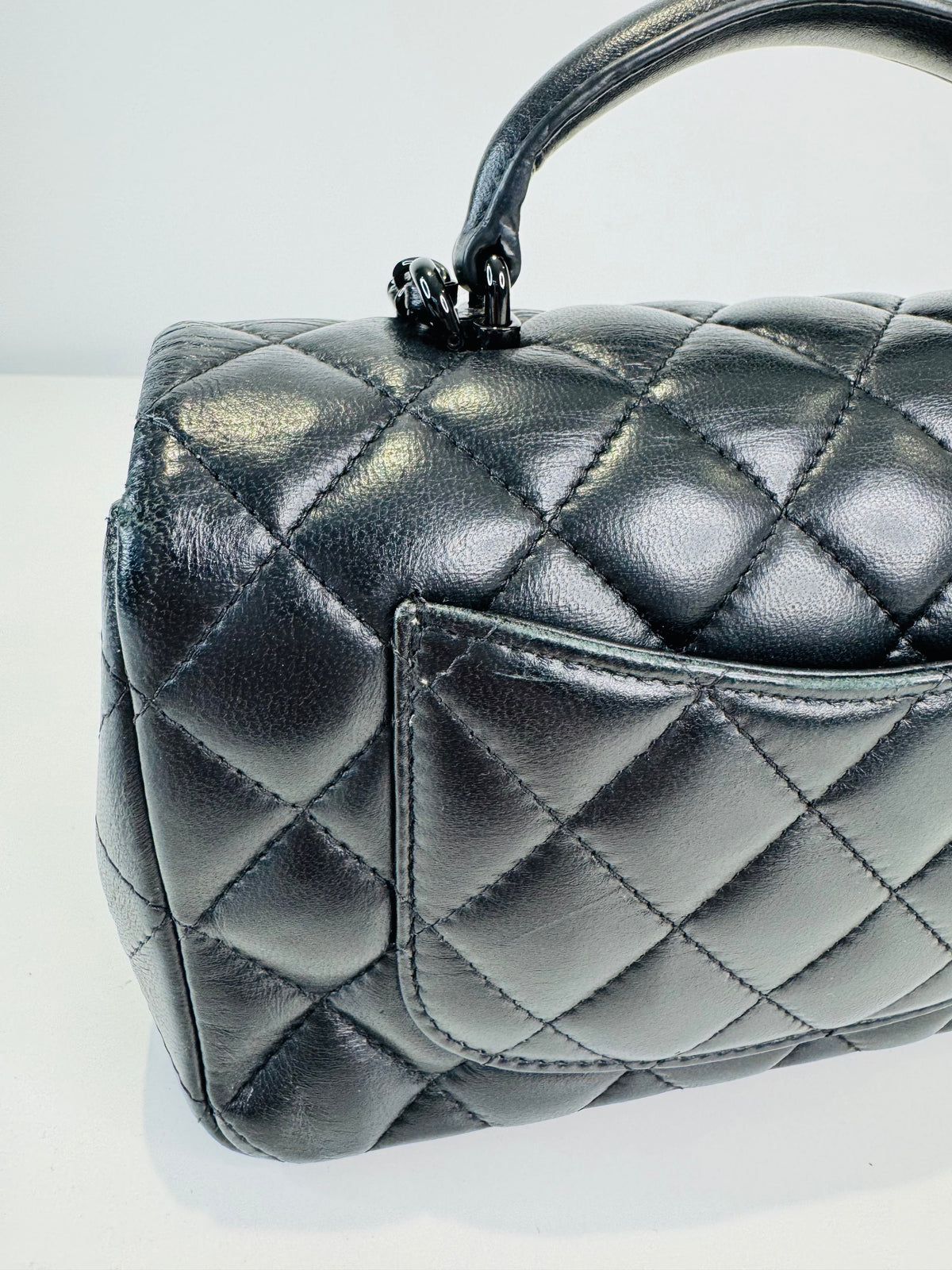 Quilted Lambskin Rectangular Mini Top Handle Flap Bag