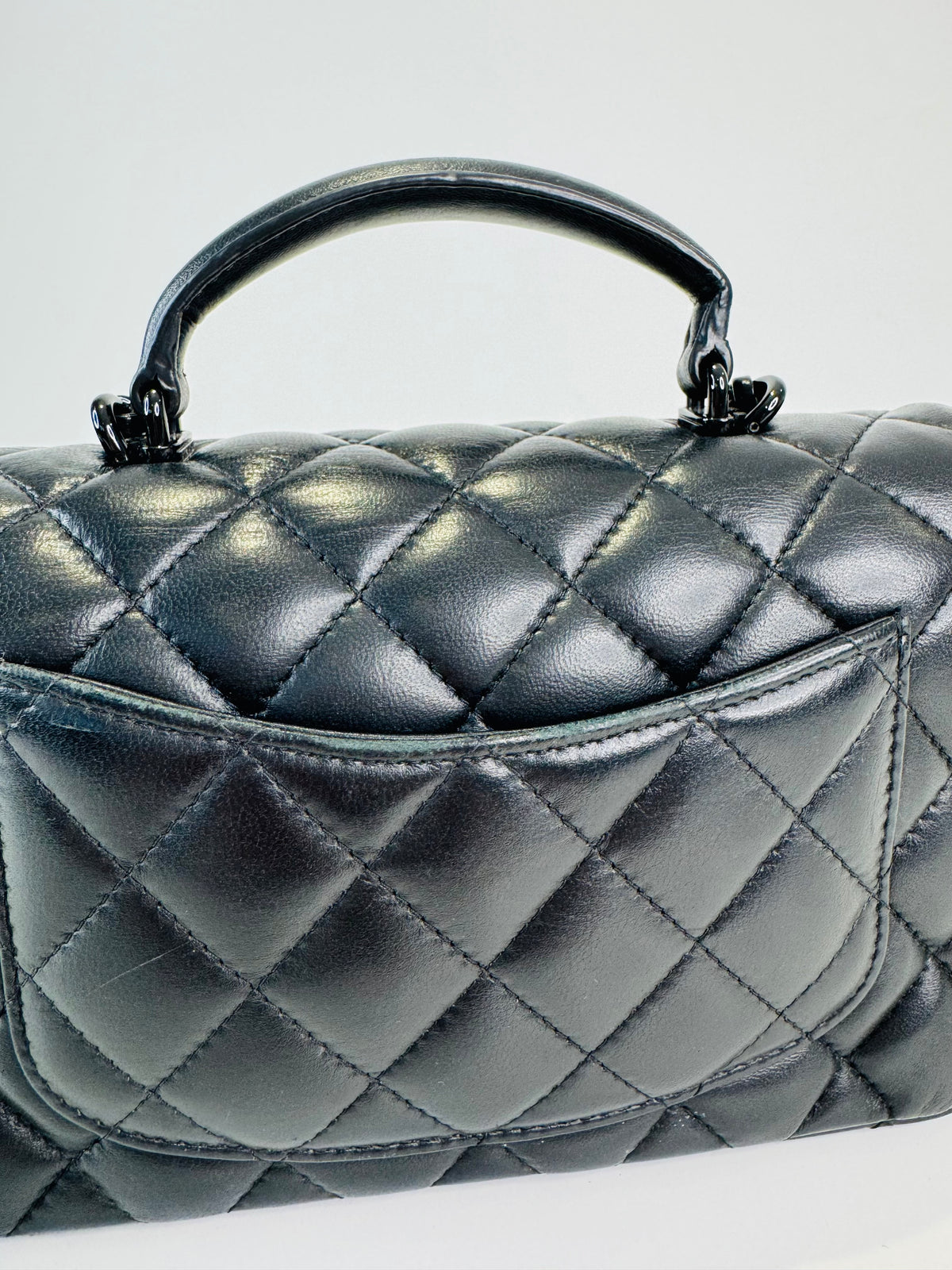 Quilted Lambskin Rectangular Mini Top Handle Flap Bag