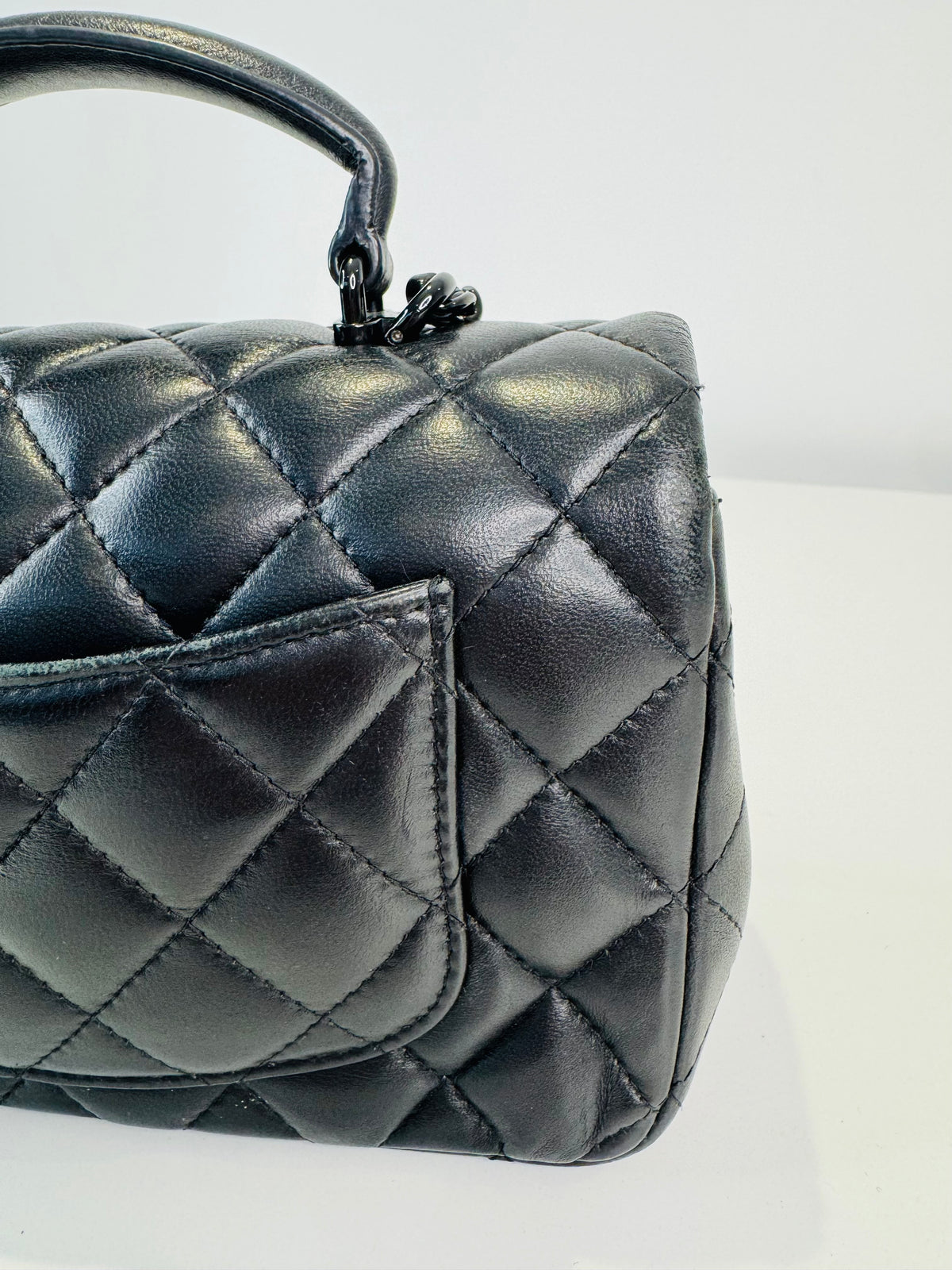 Quilted Lambskin Rectangular Mini Top Handle Flap Bag