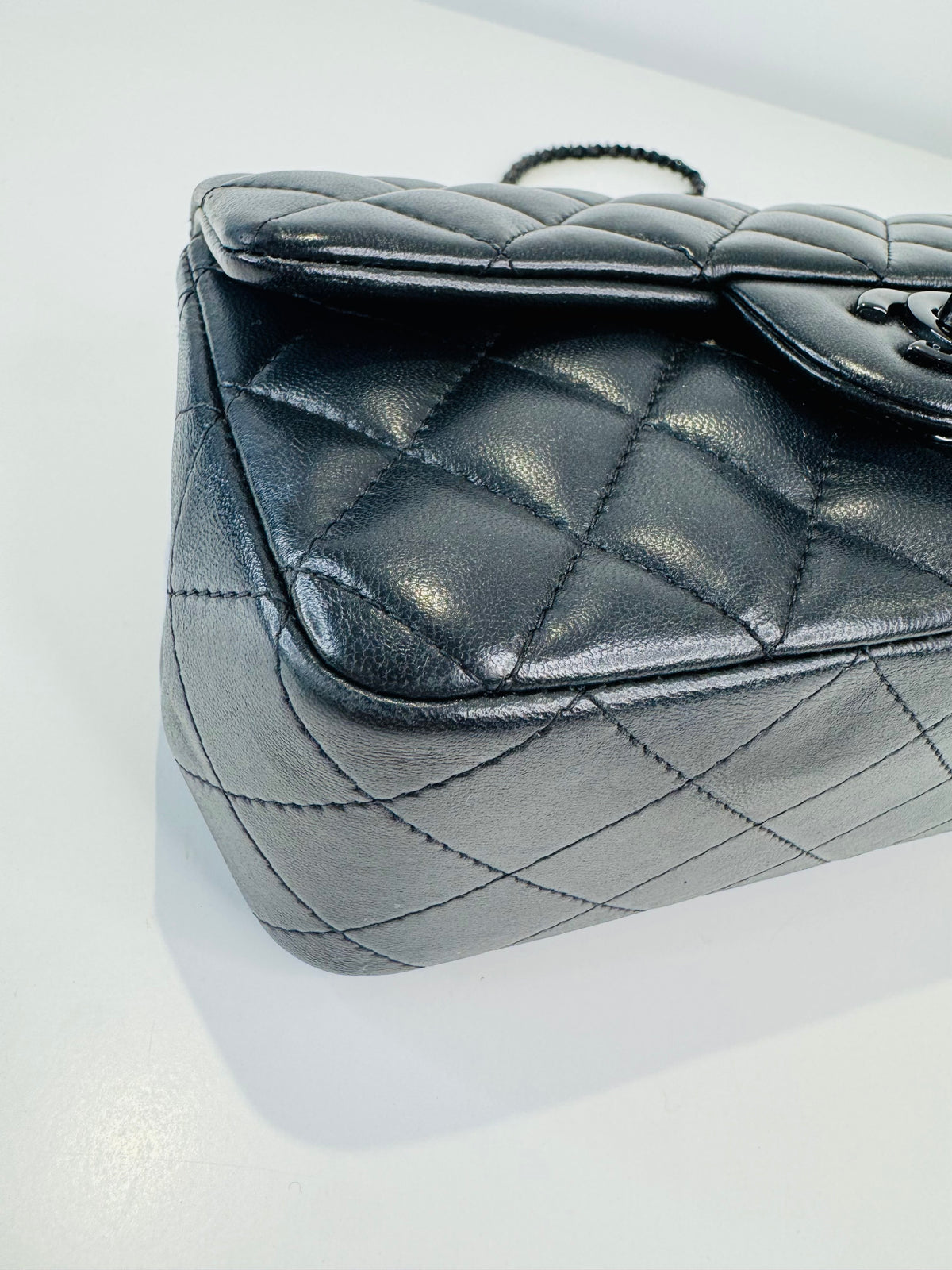 Quilted Lambskin Rectangular Mini Top Handle Flap Bag
