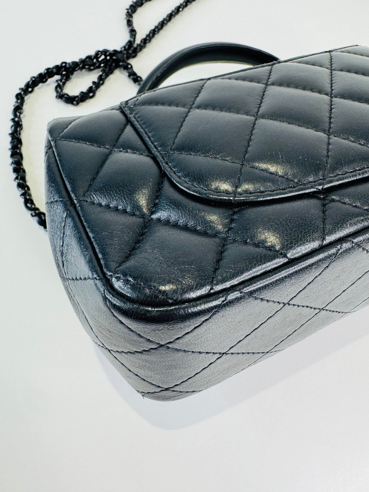Quilted Lambskin Rectangular Mini Top Handle Flap Bag