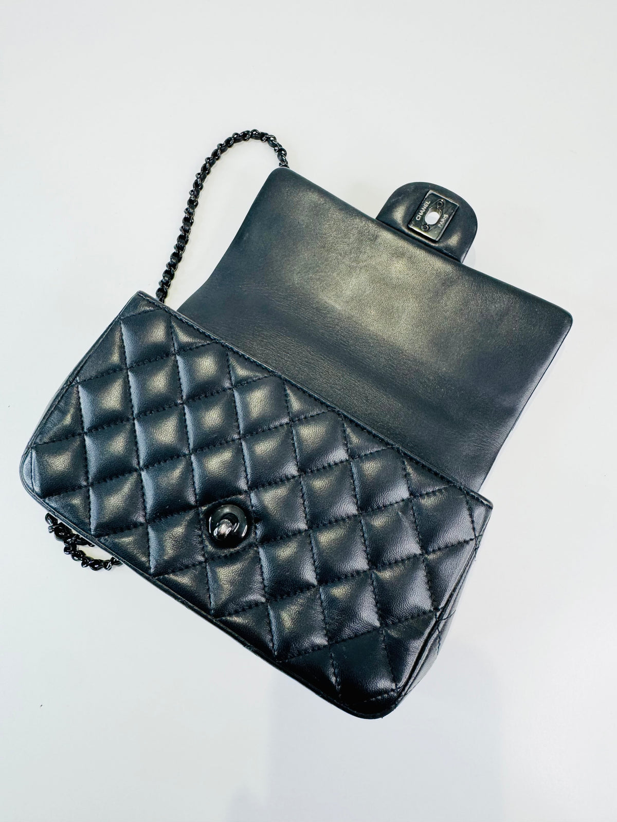 Quilted Lambskin Rectangular Mini Top Handle Flap Bag