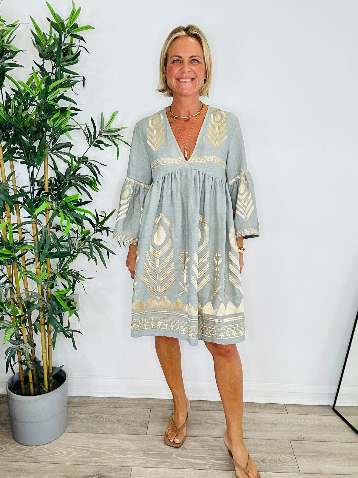 Embroidered Linen Dress - Size S