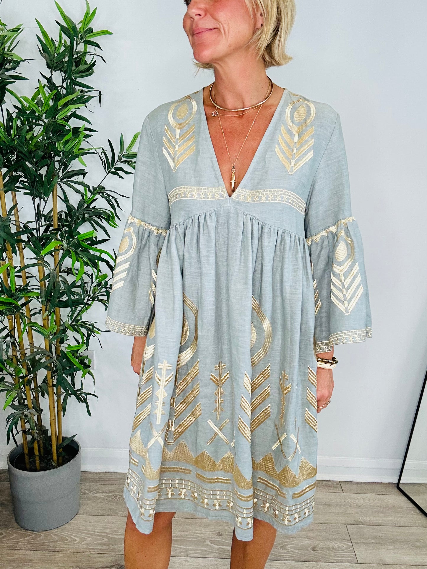 Embroidered Linen Dress - Size S