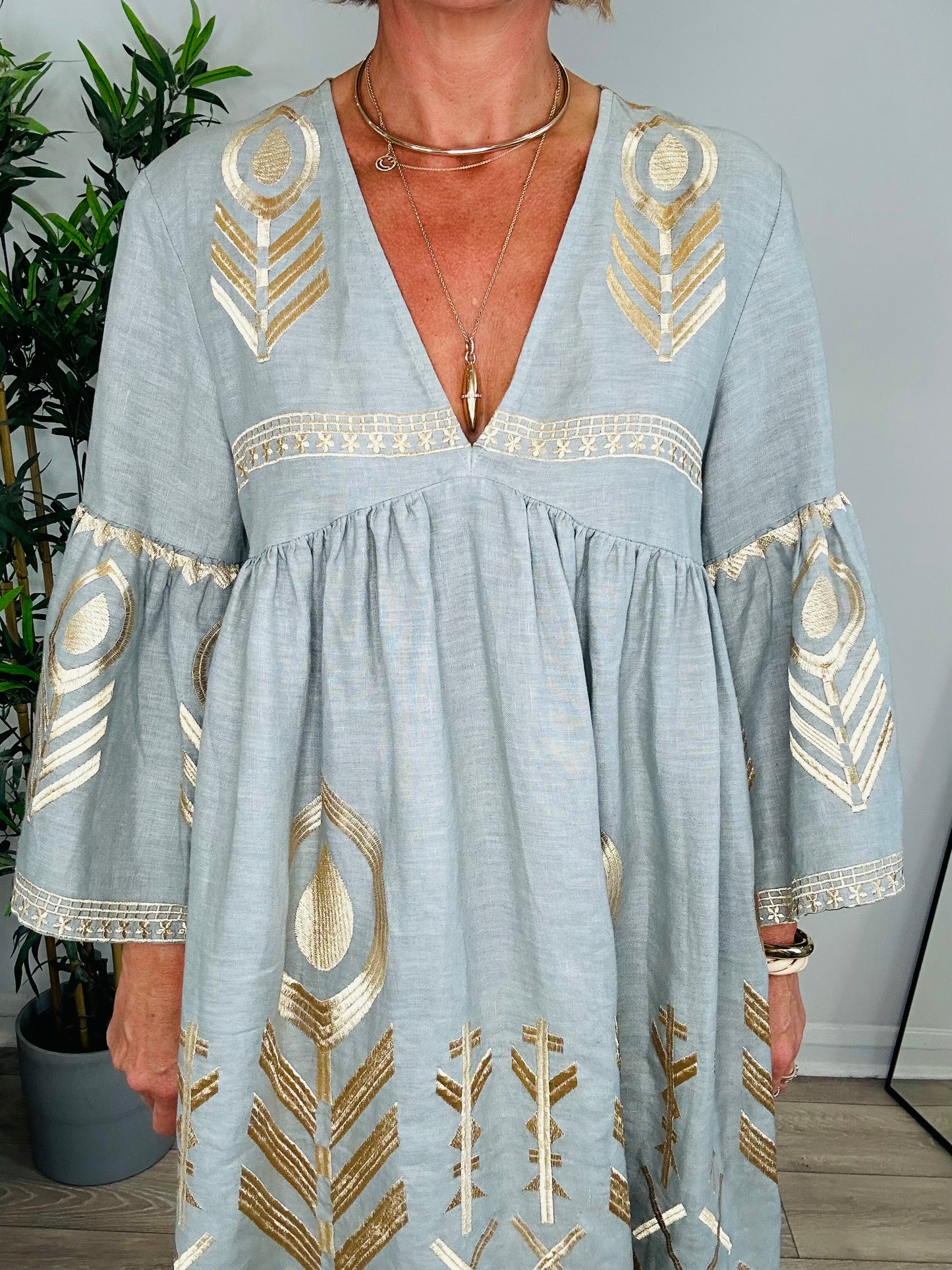 Embroidered Linen Dress - Size S