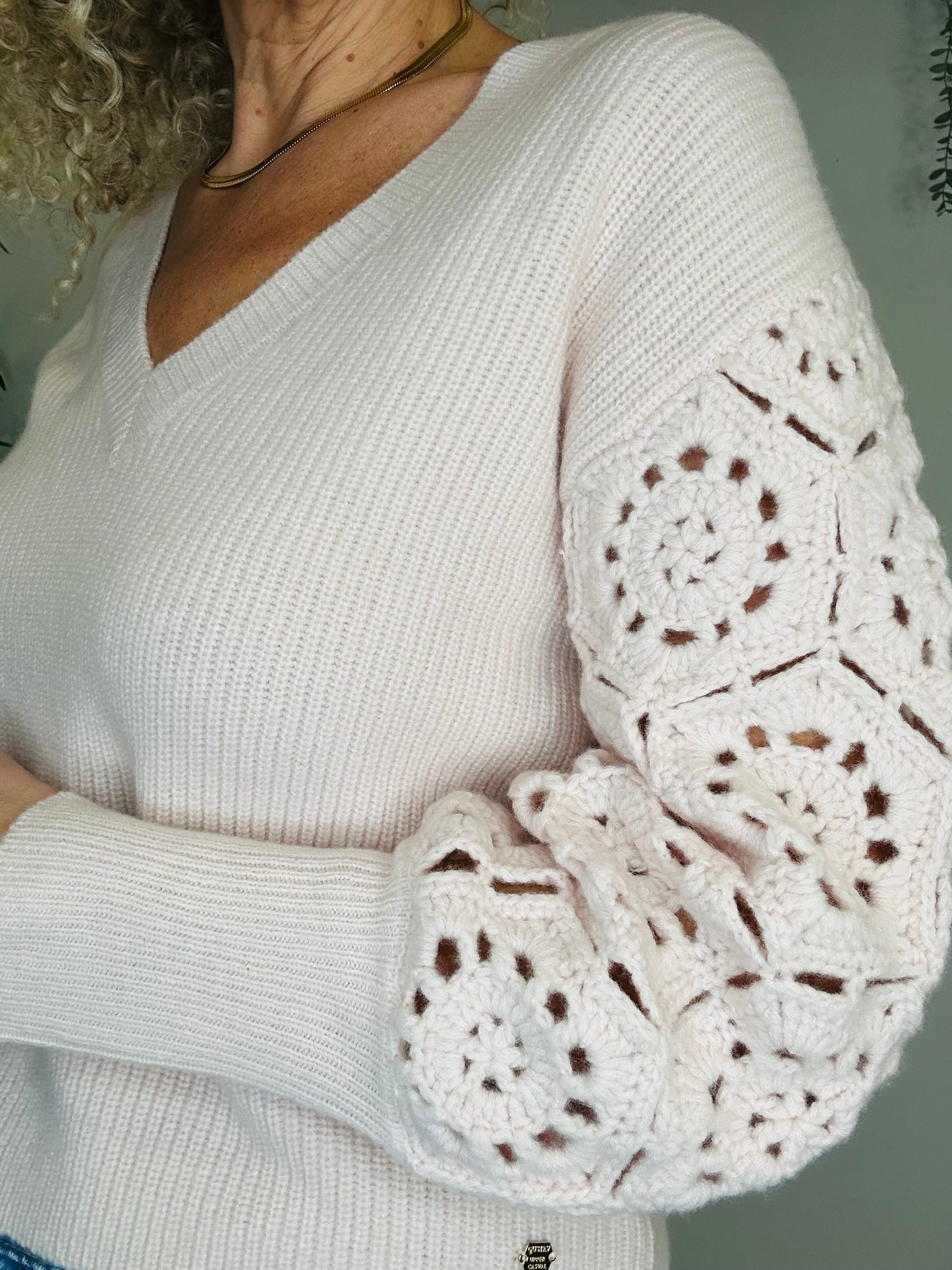Crochet Sleeve Jumper - Size S
