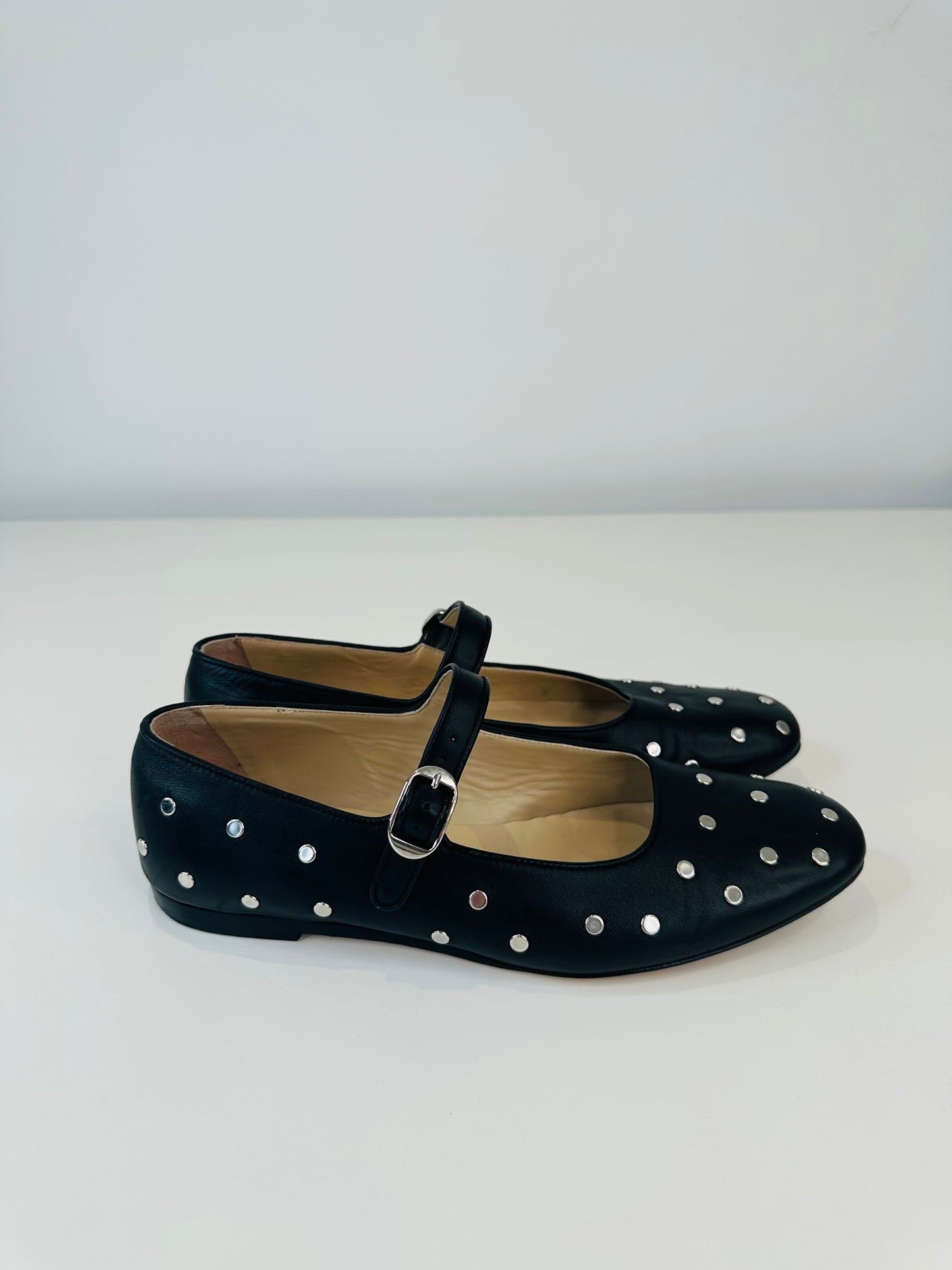 Studded Leather Mary Janes - Size 39.5
