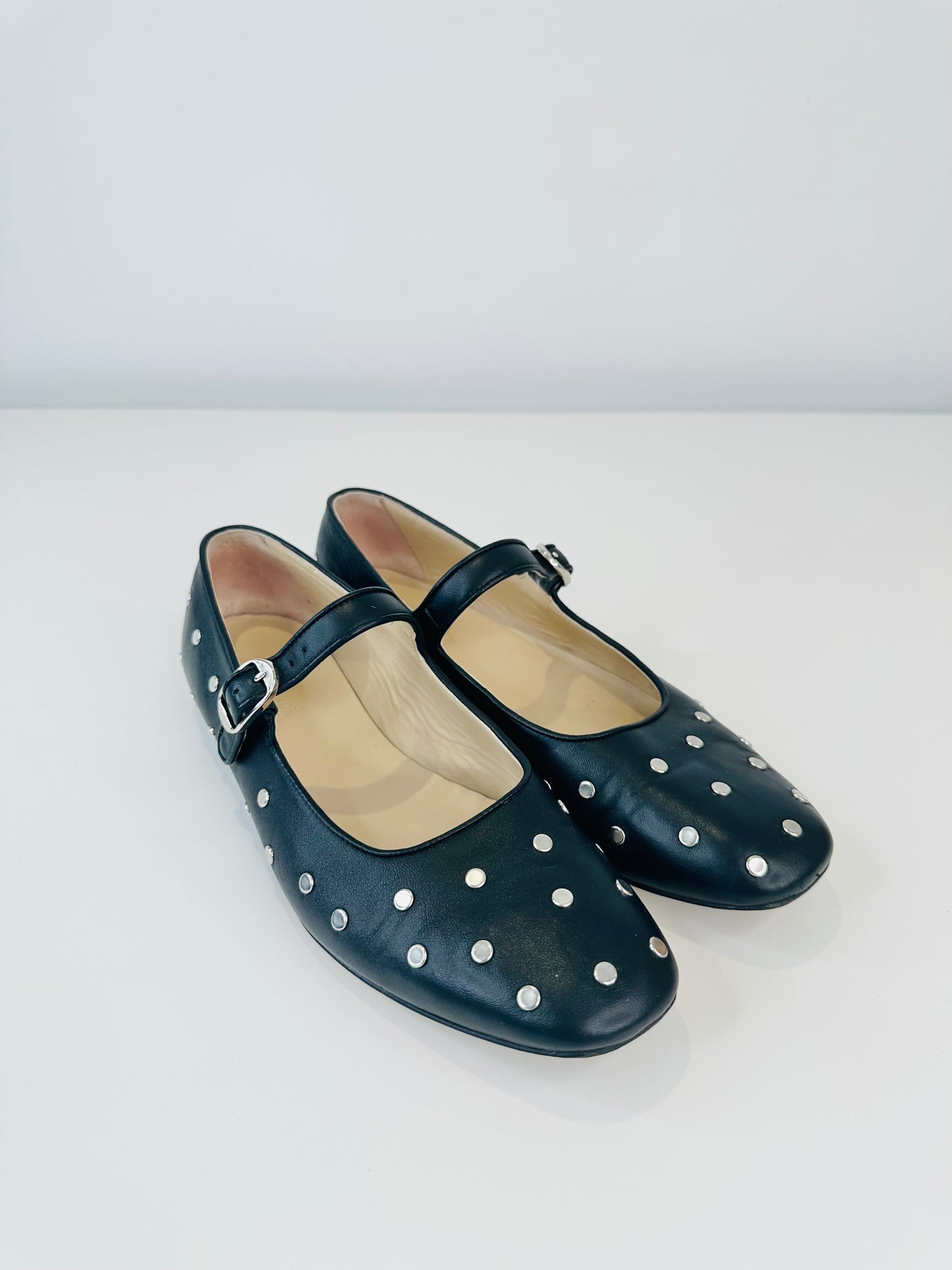 Studded Leather Mary Janes - Size 39.5