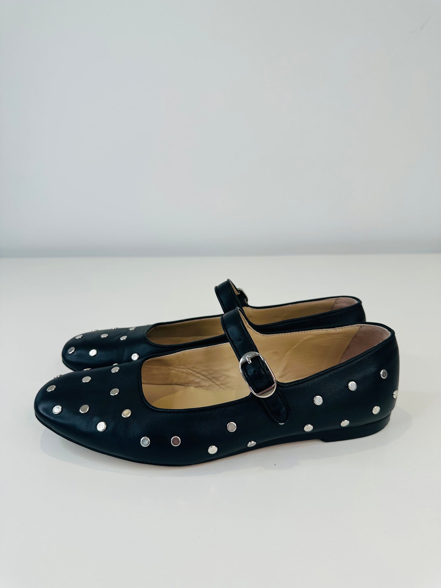Studded Leather Mary Janes - Size 39.5