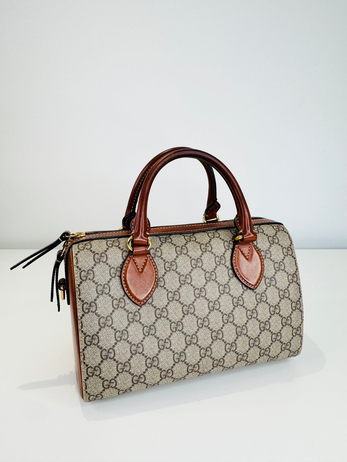 GG Supreme Monogram Canvas Small Boston Bag