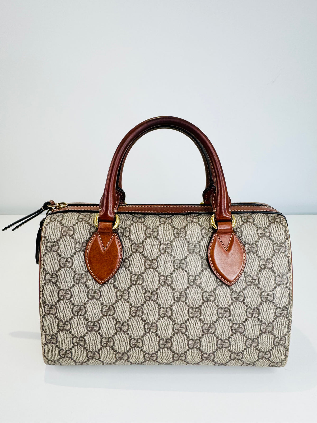 GG Supreme Monogram Canvas Small Boston Bag