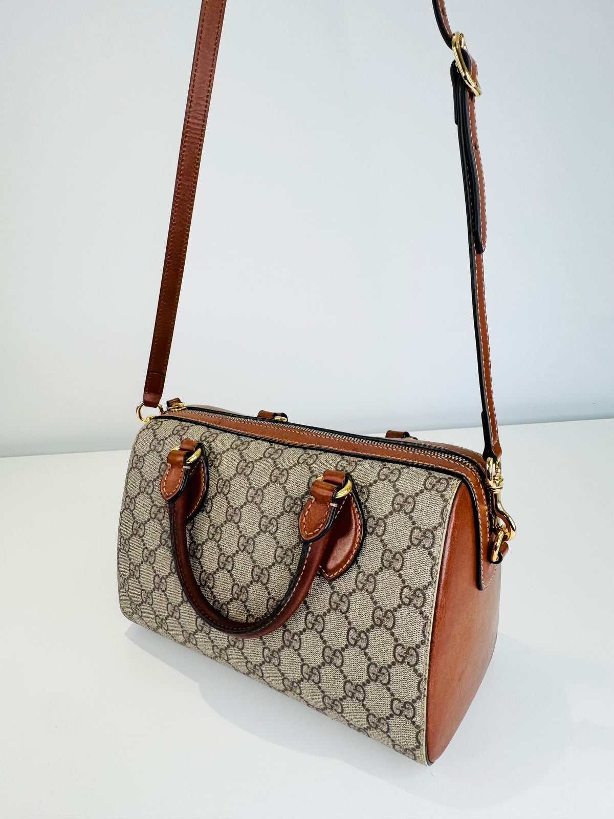 GG Supreme Monogram Canvas Small Boston Bag