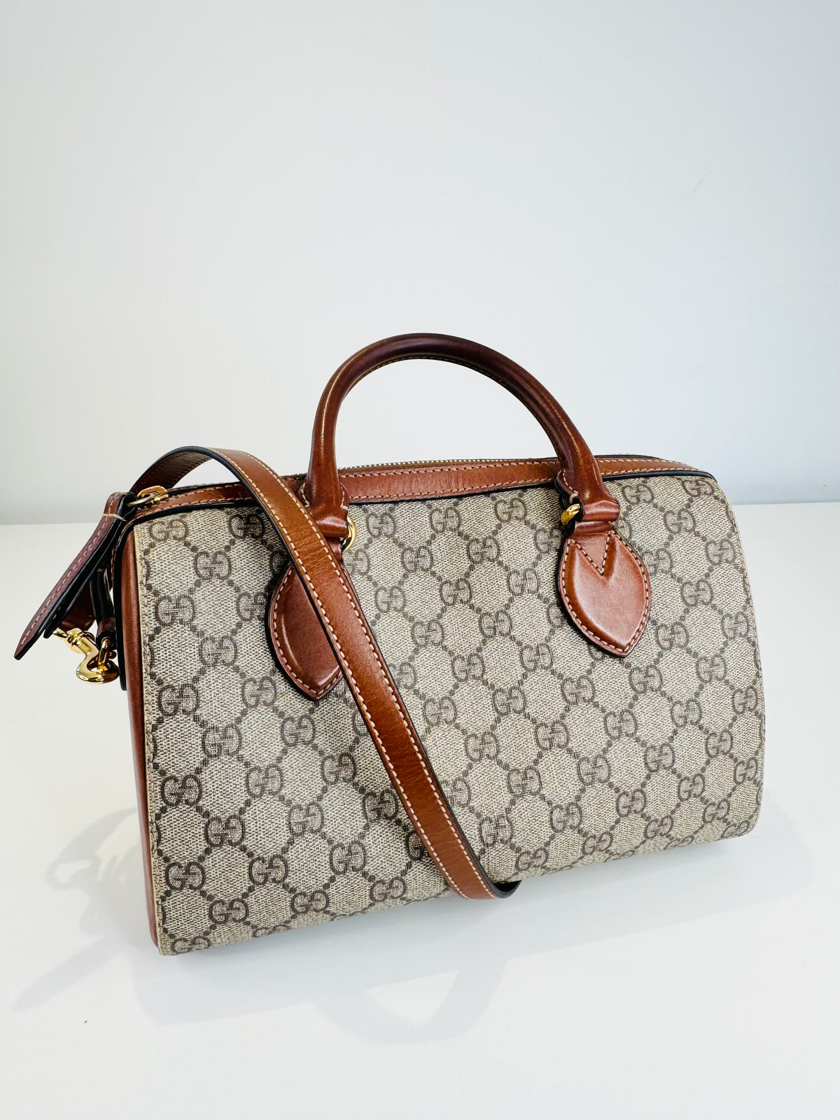 GG Supreme Monogram Canvas Small Boston Bag