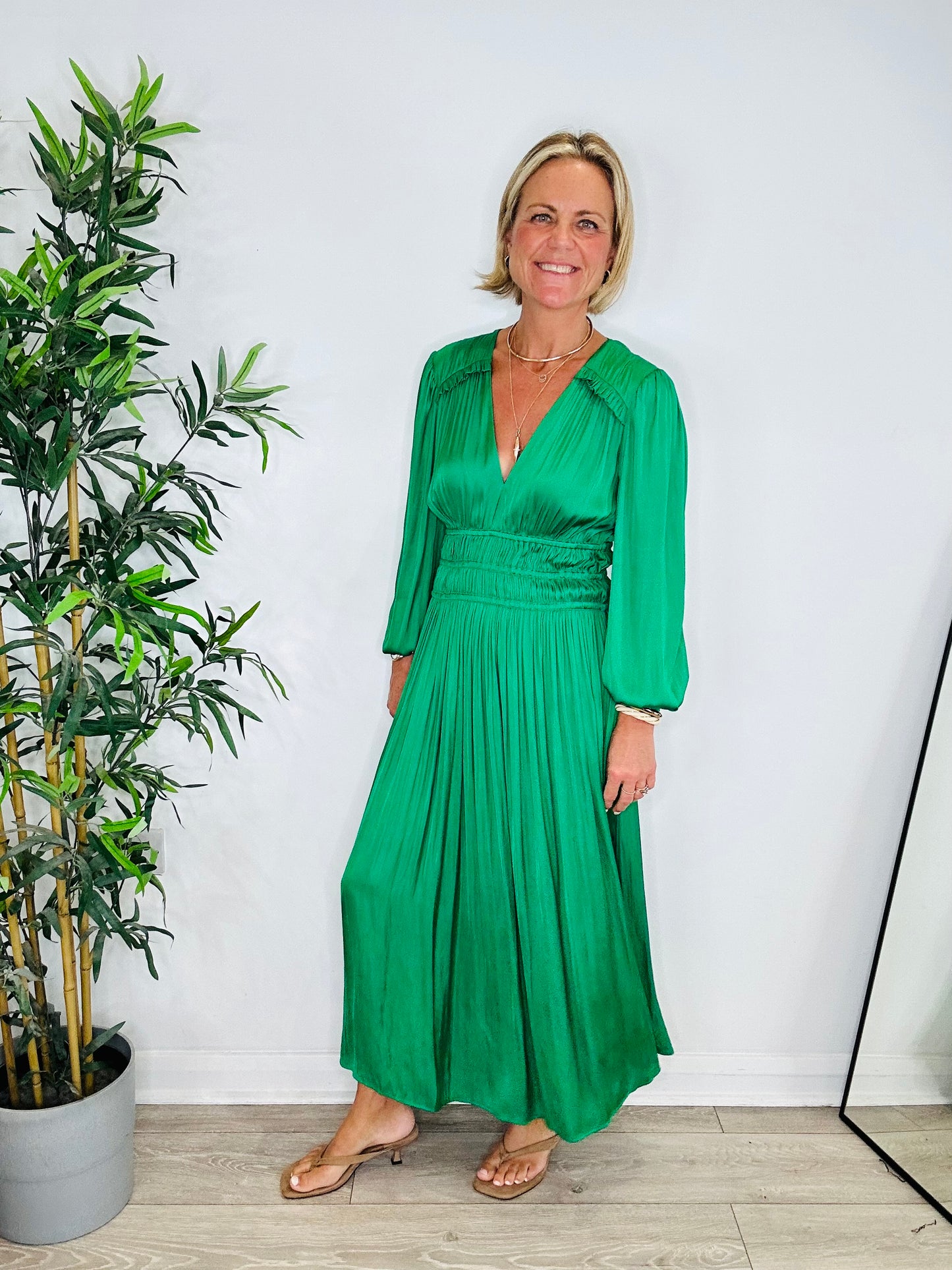 Pleated Satin Dress - Size 42