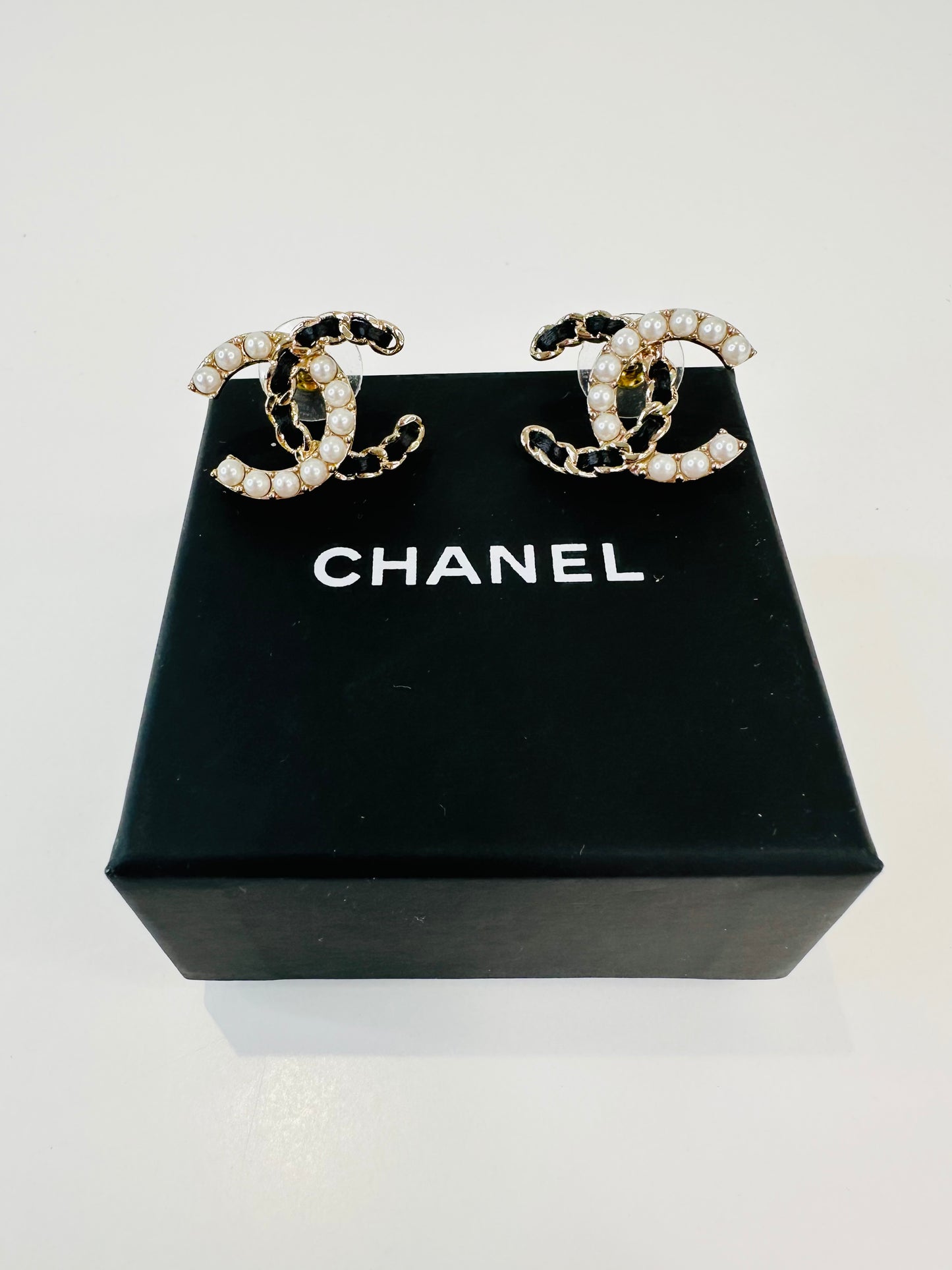 Pearl & Chain CC Stud Earrings