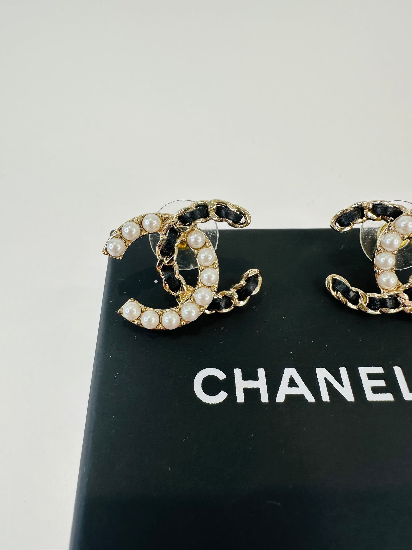Pearl & Chain CC Stud Earrings