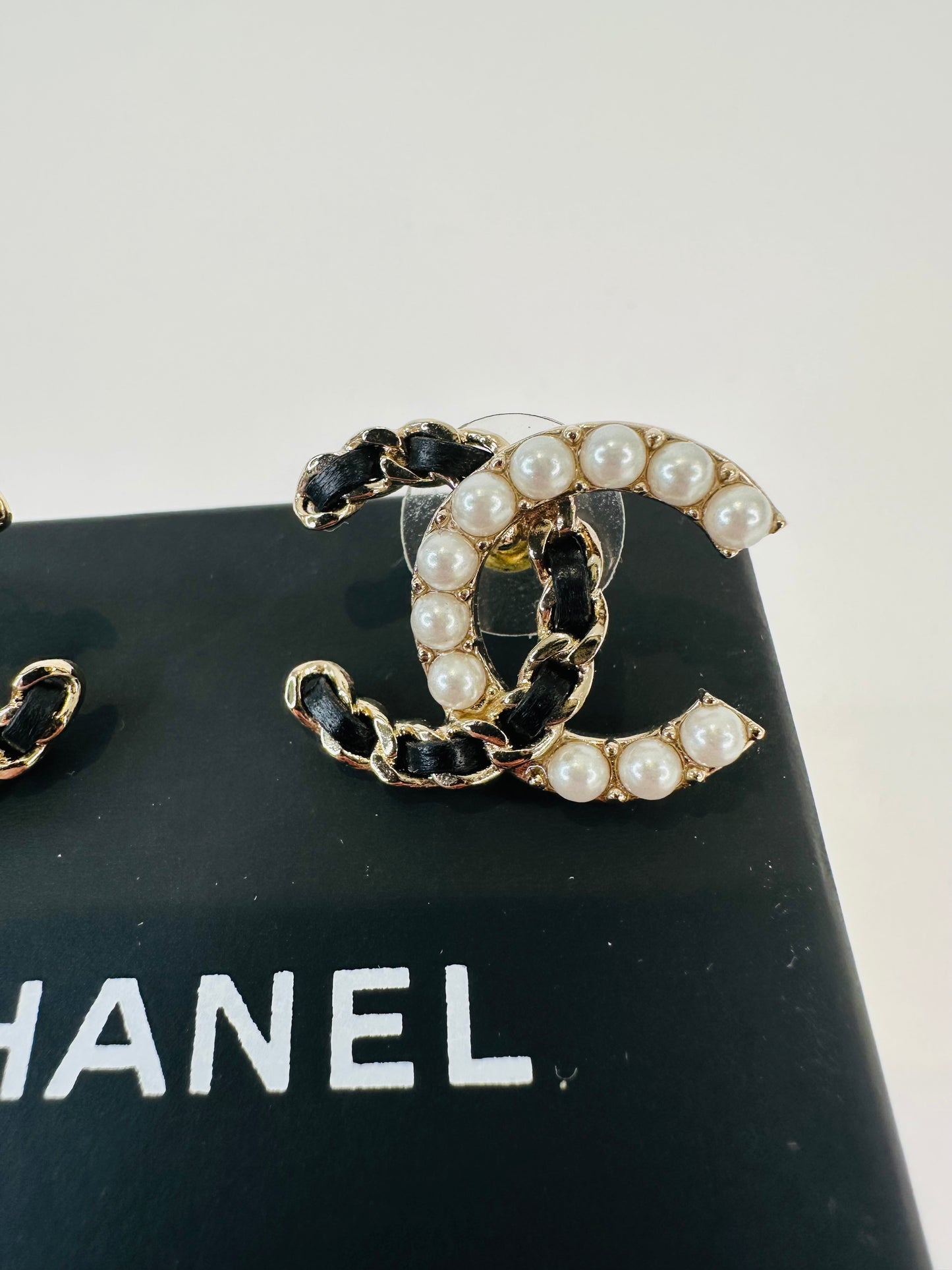 Pearl & Chain CC Stud Earrings