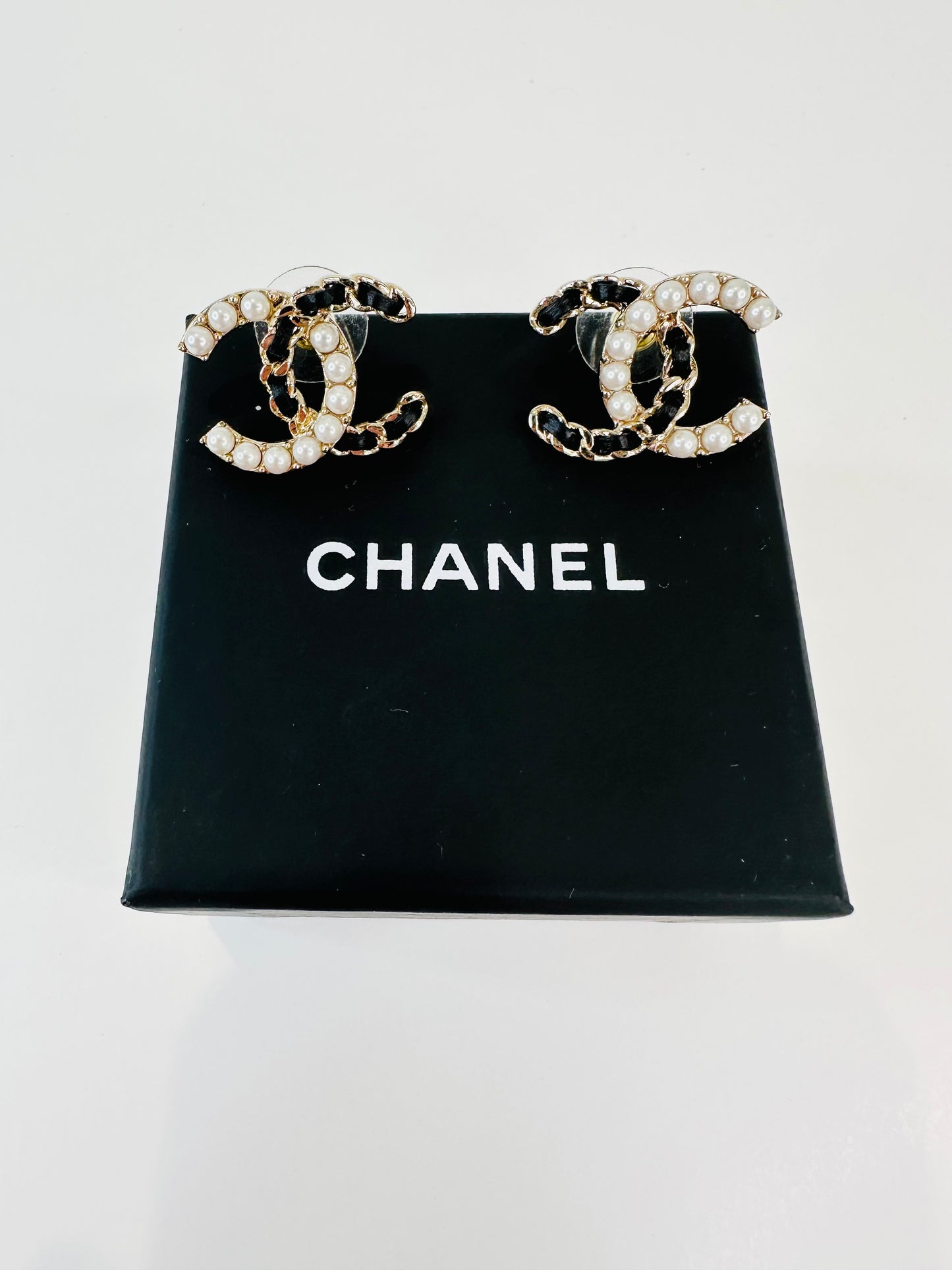 Pearl & Chain CC Stud Earrings