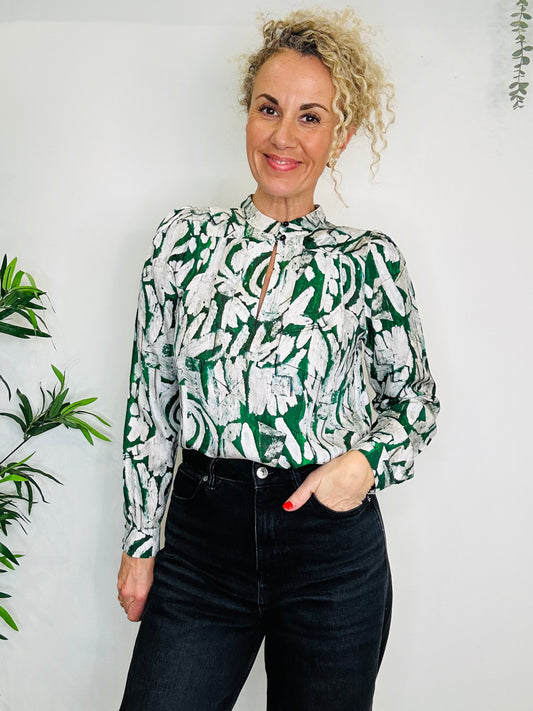 Patterned Silk Blouse - Size 34