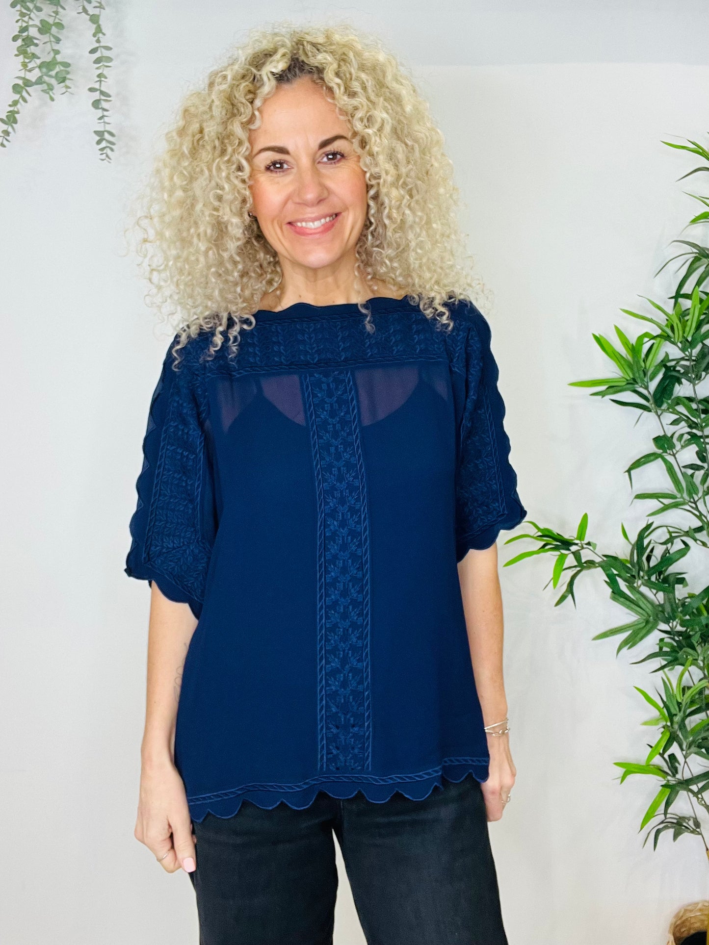 Embroidered Chiffon Top - Size 38