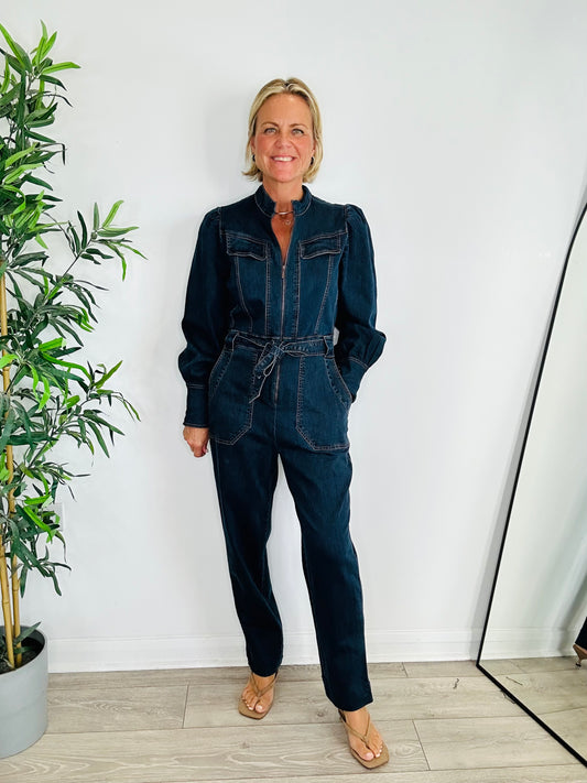 Caroline Belted Denim Jumpsuit - Size 12