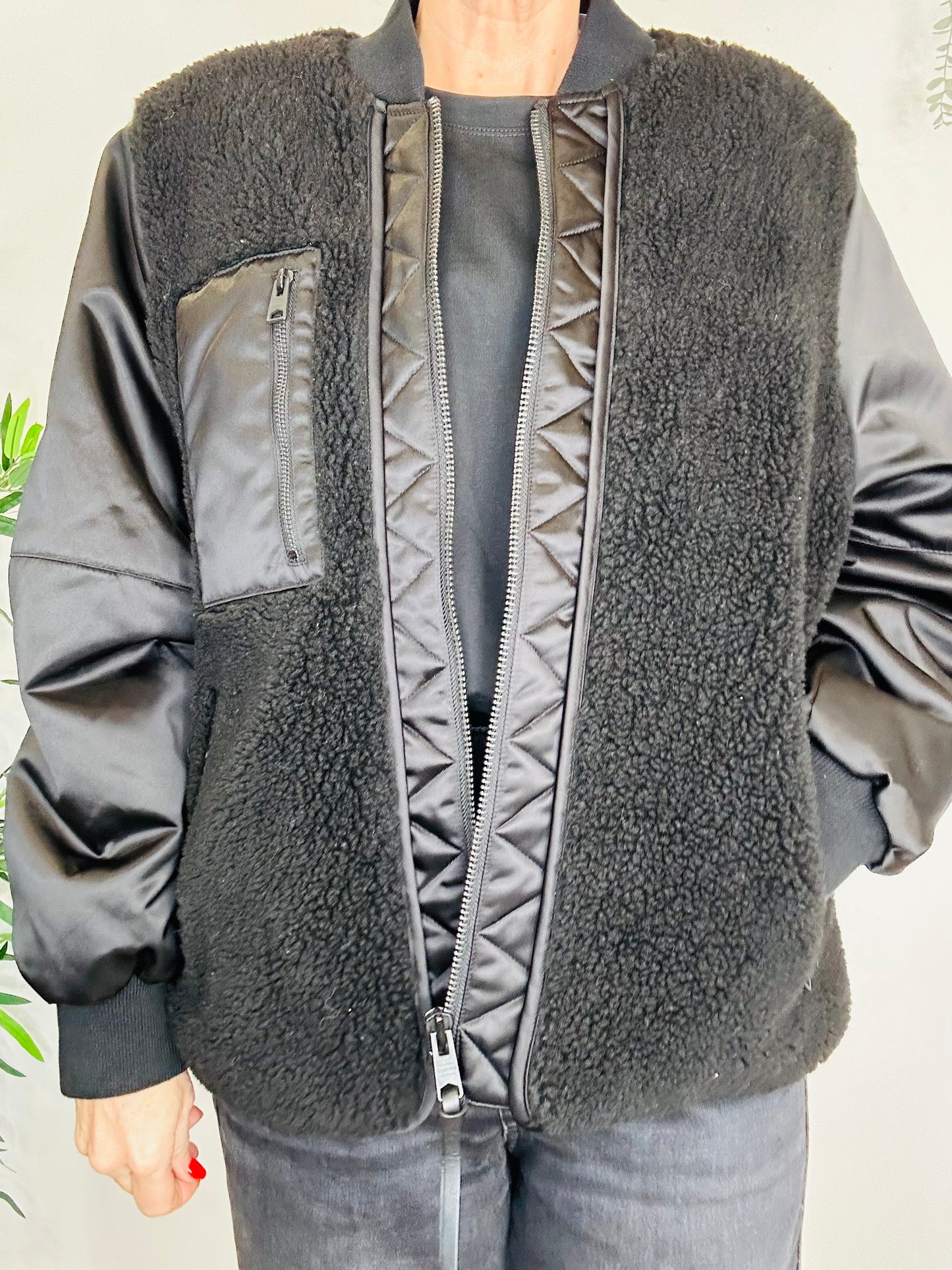 Faux Shearling Bomber Jacket - Size 14