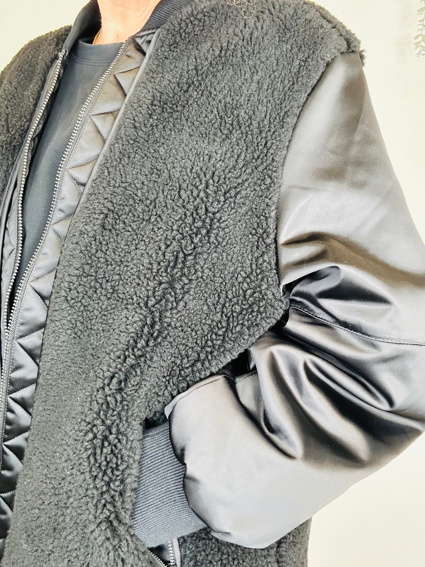 Faux Shearling Bomber Jacket - Size 14