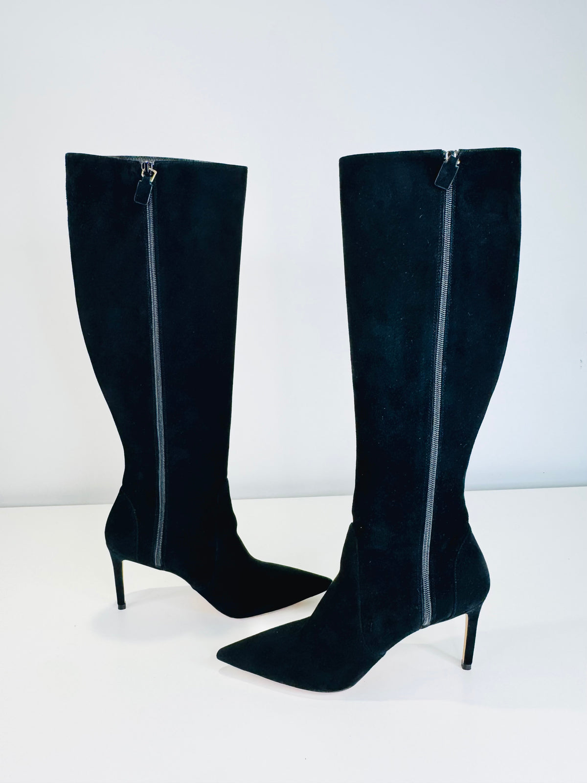 Suede Knee High Zip Boots - Size 39