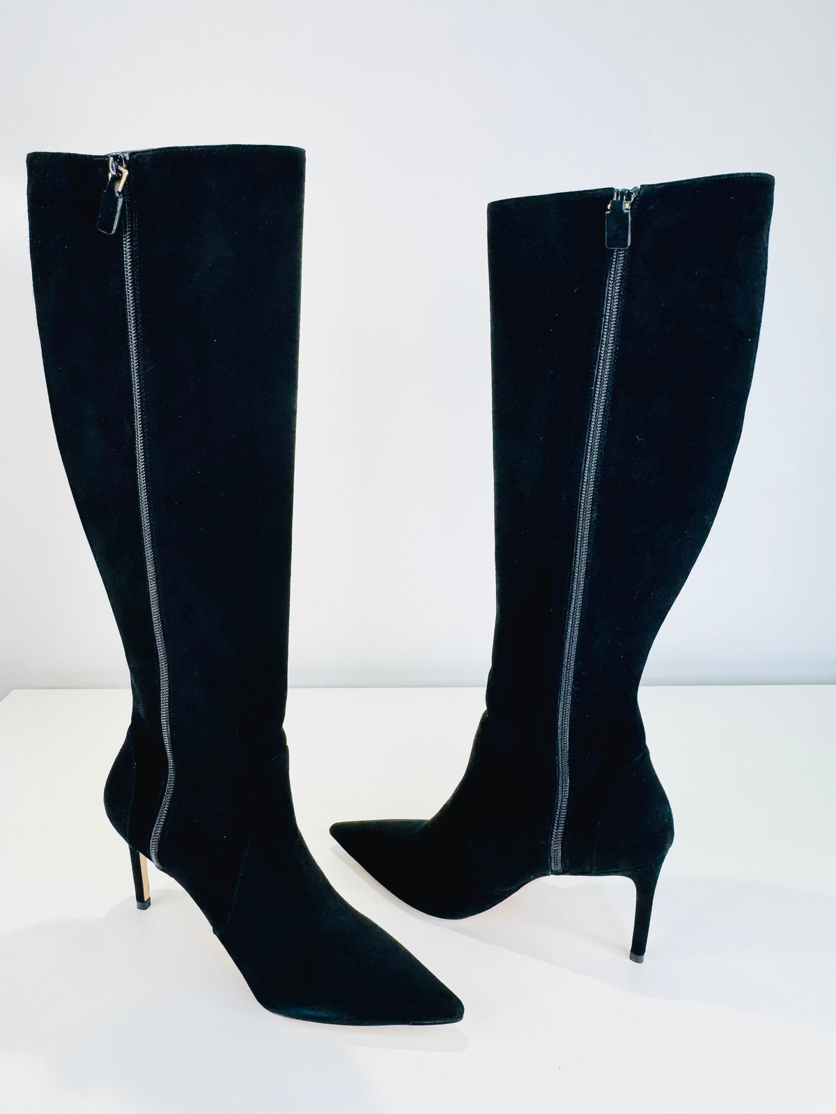 Suede Knee High Zip Boots - Size 39