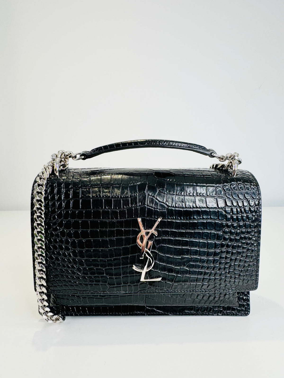 Medium Sunset Croc Embossed Leather Bag