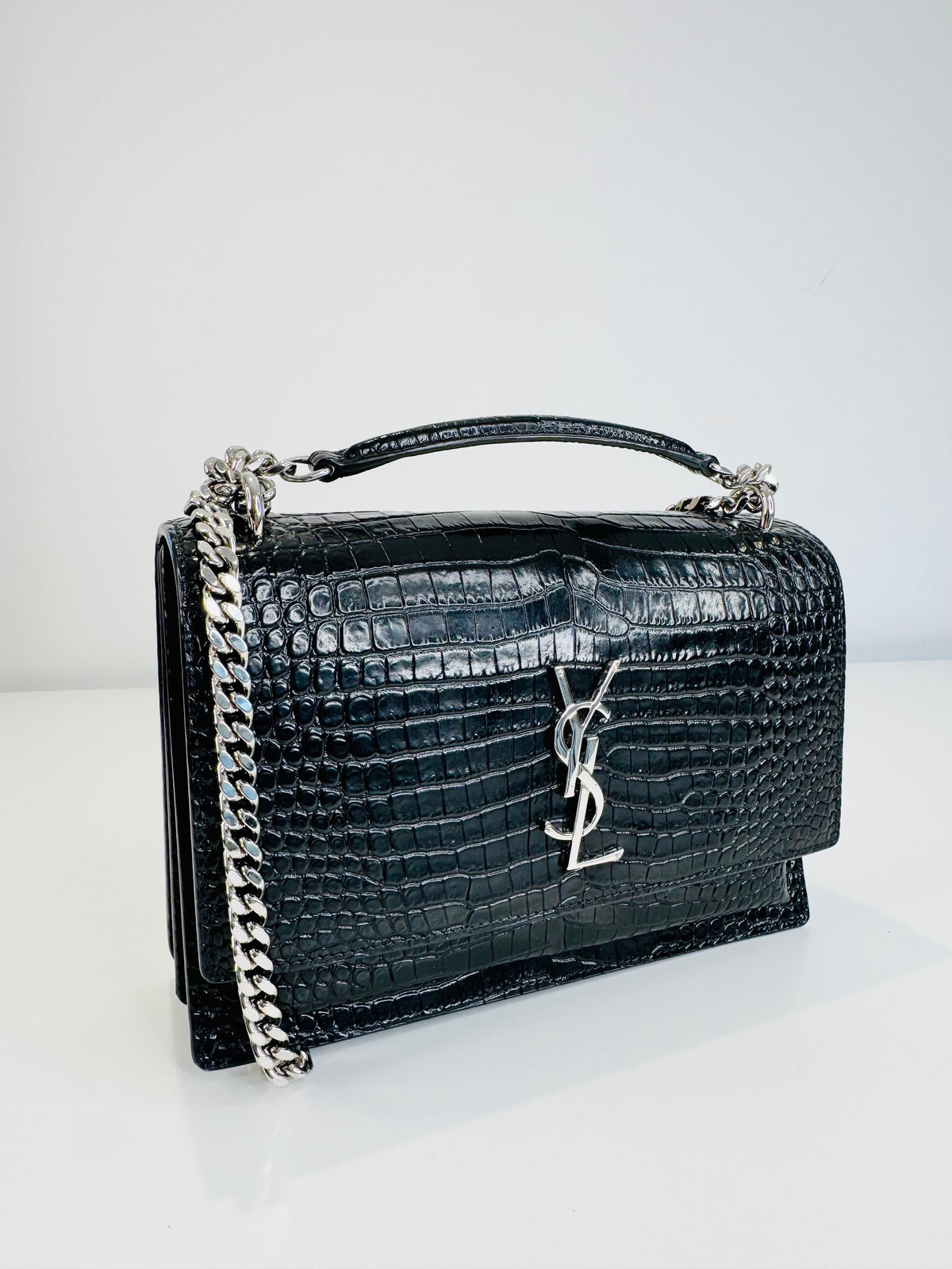 Medium Sunset Croc Embossed Leather Bag