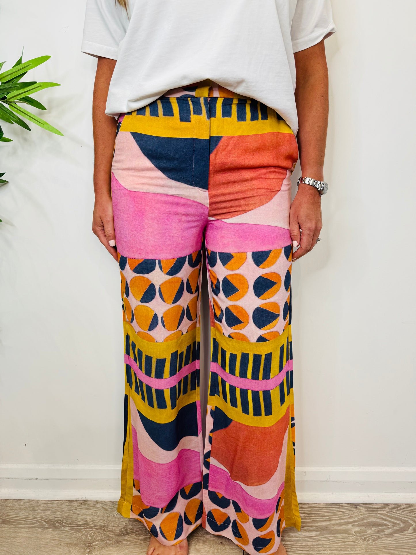Patterned Wide Leg Trousers - Size 36