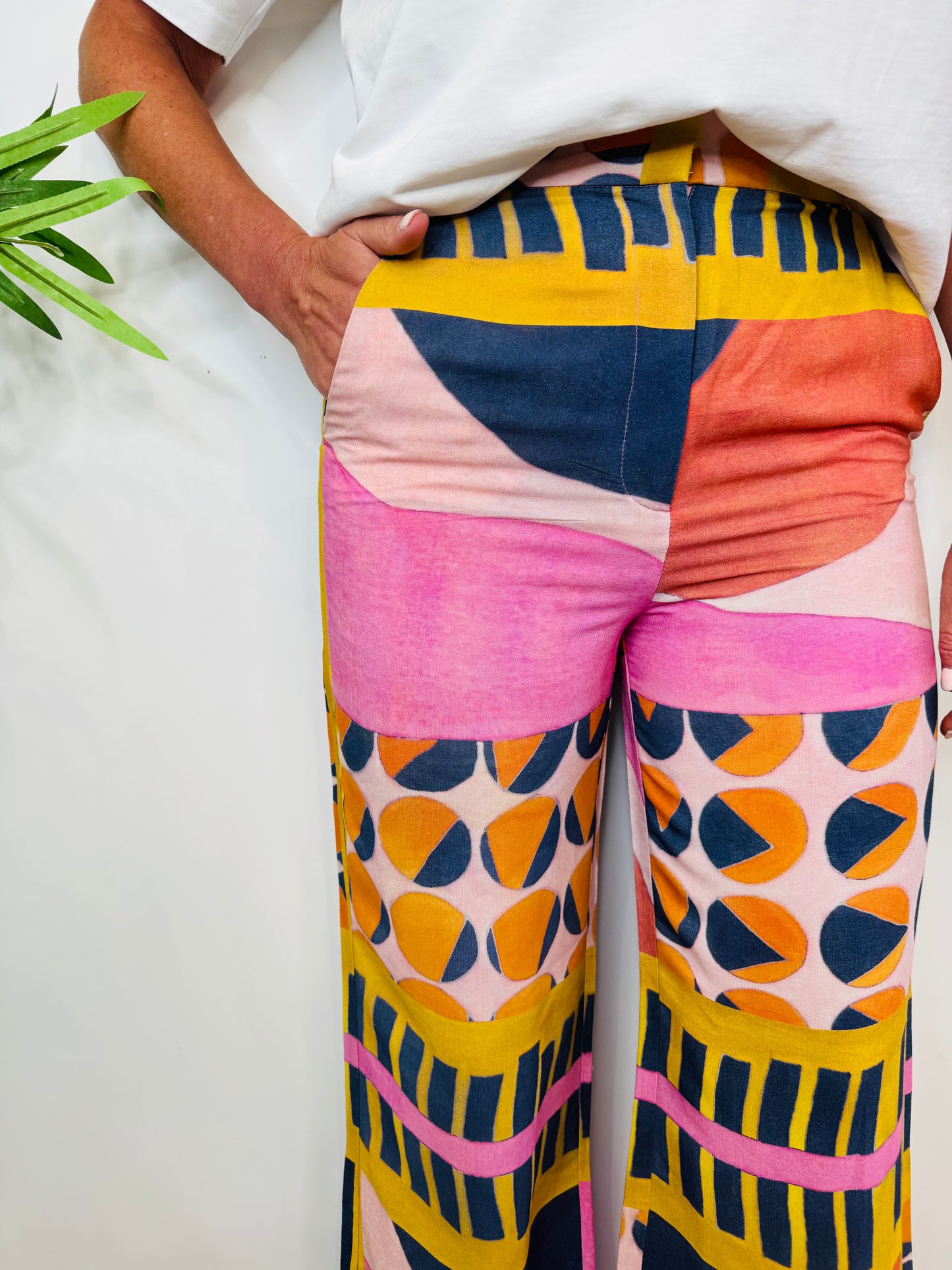 Patterned Wide Leg Trousers - Size 36