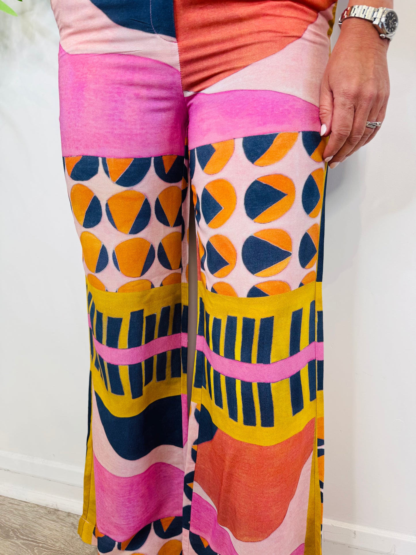 Patterned Wide Leg Trousers - Size 36