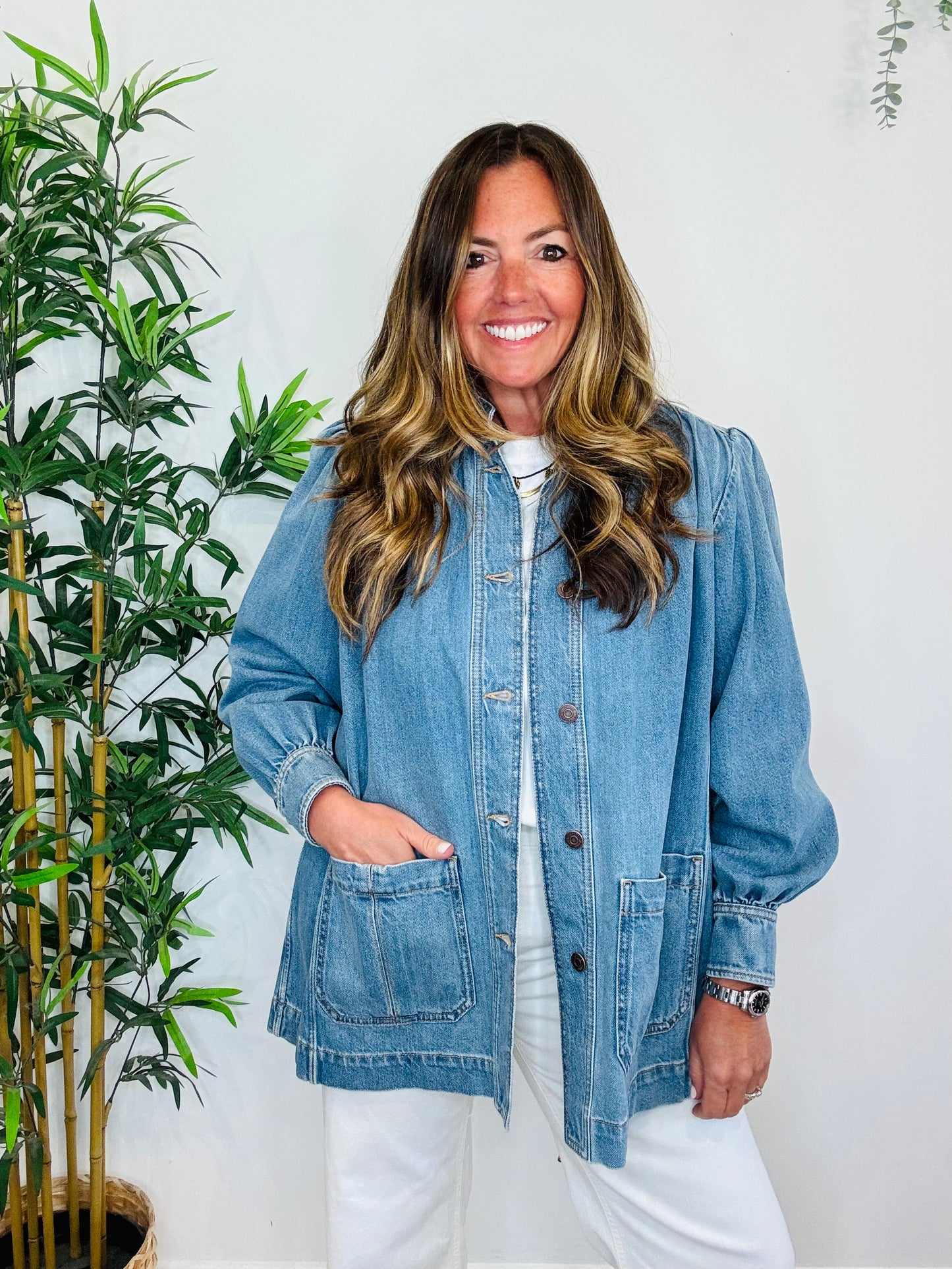 Gathered Denim Jacket - Size 34